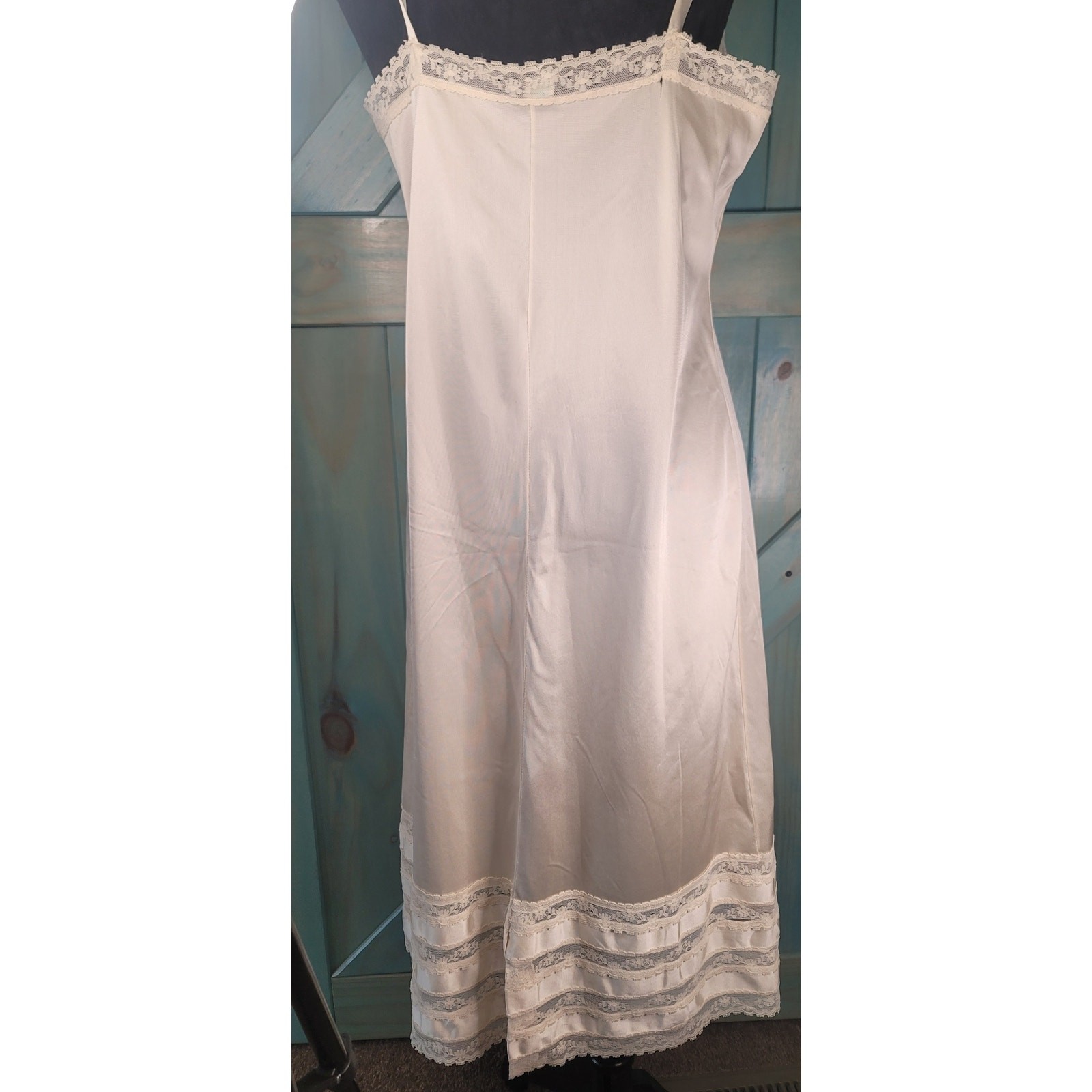 Off-white Vintage Slip Dress Delicate Lace Trim at the Neckline and Hem