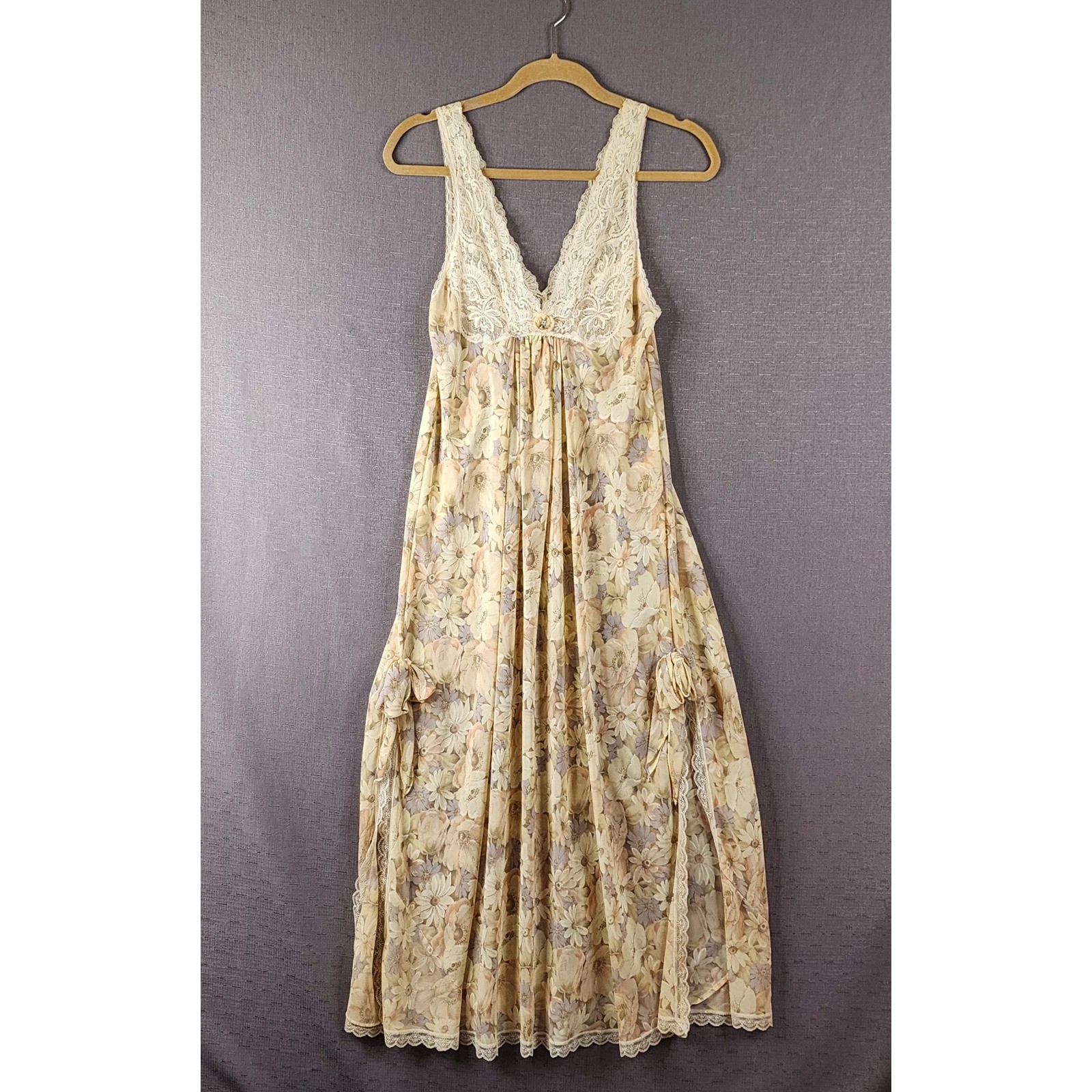 Vintage Christian Dior Nightgown Floral Lace Trim Maxi Lingerie Circa 70s 80s