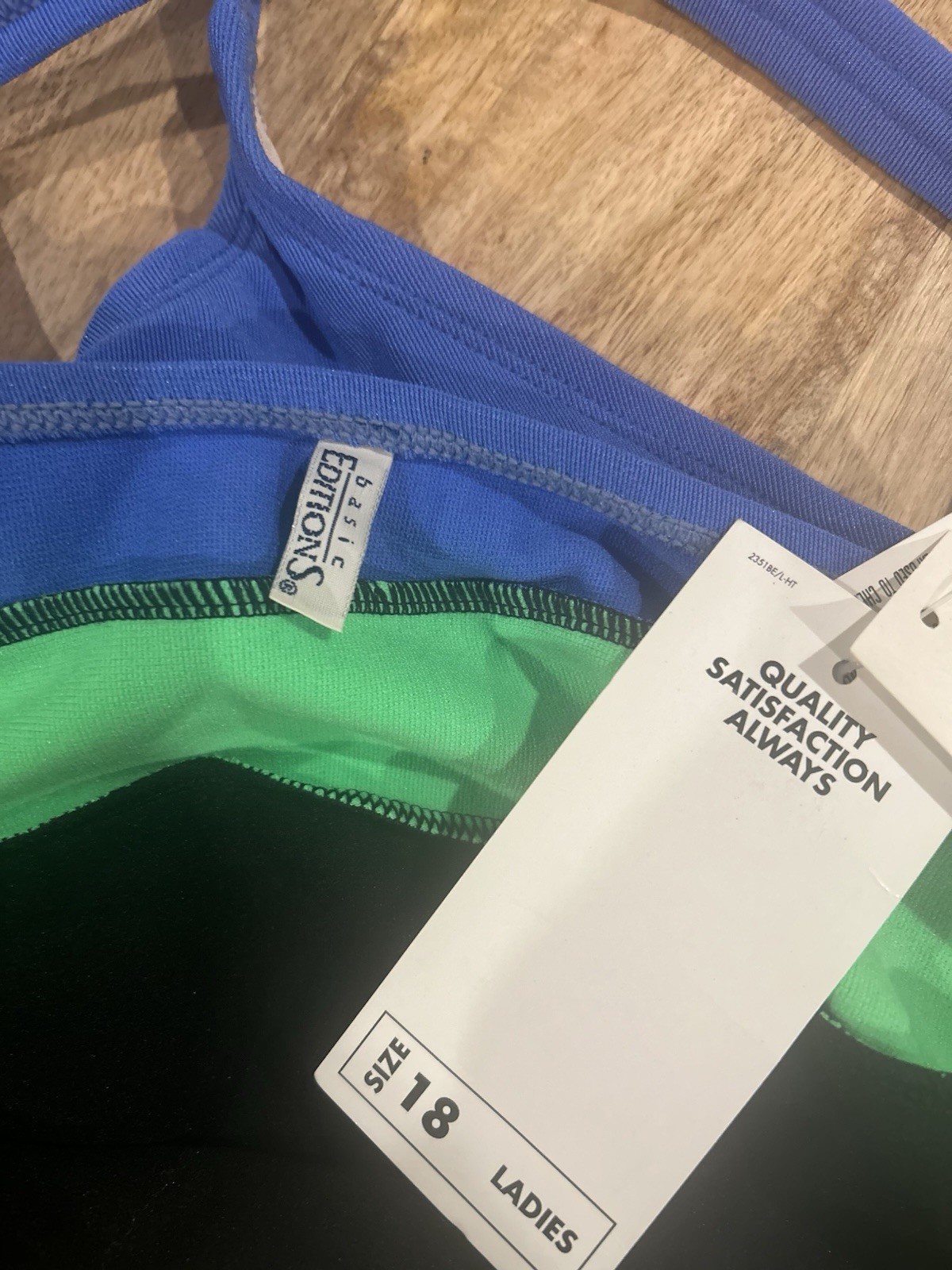 VTG Kmart Basic Editions Neon Green Blue Black Color Block One Pc Swimsuit Sz 16