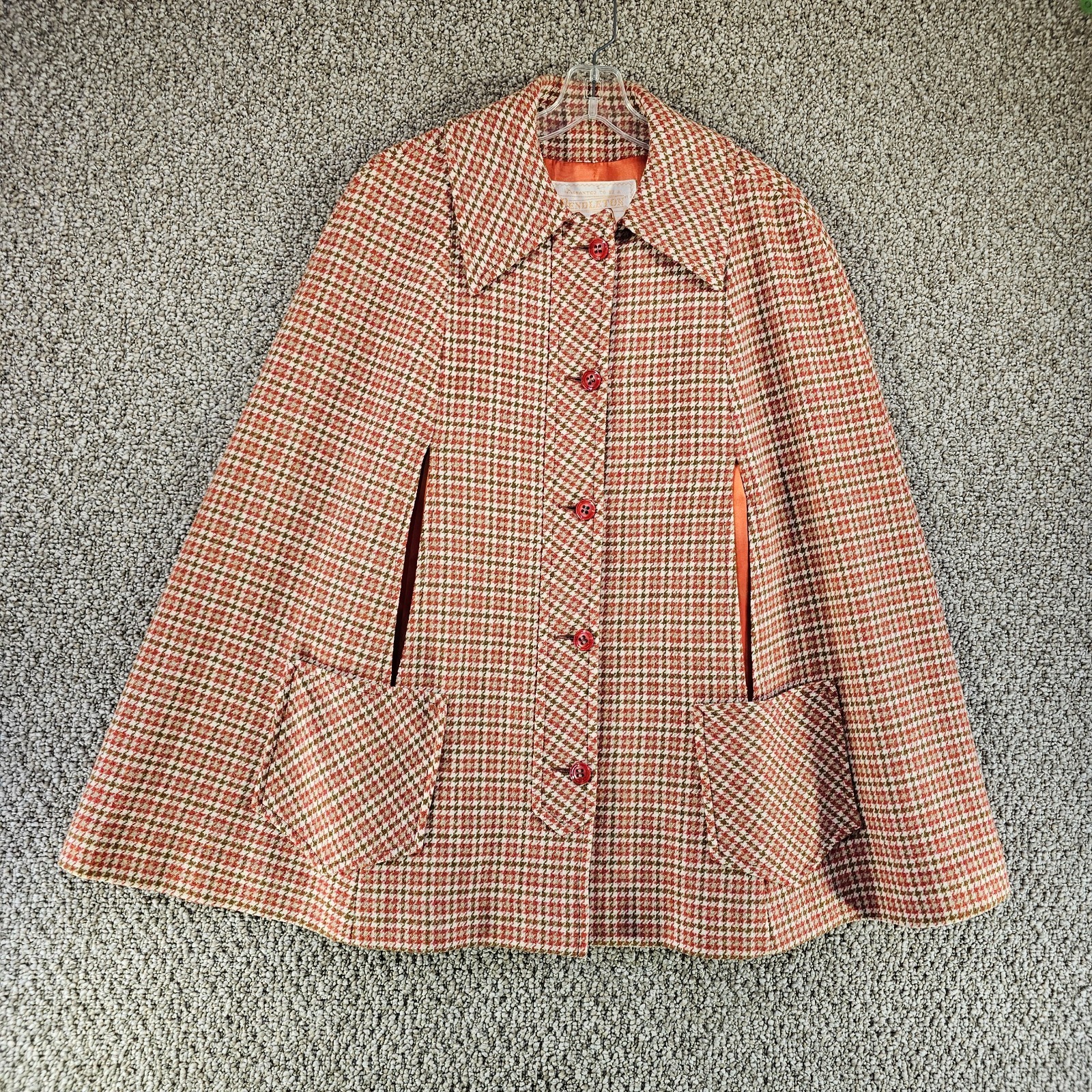 Vintage Pendleton Houndstooth Cape Jacket Womens Sz 14 Plaid Button Up
