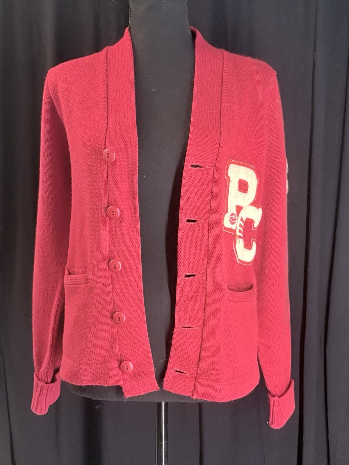 Vintage Cherry Red Varsity Letterman Jacket Cardigan 1960’s/1970’s Size Small