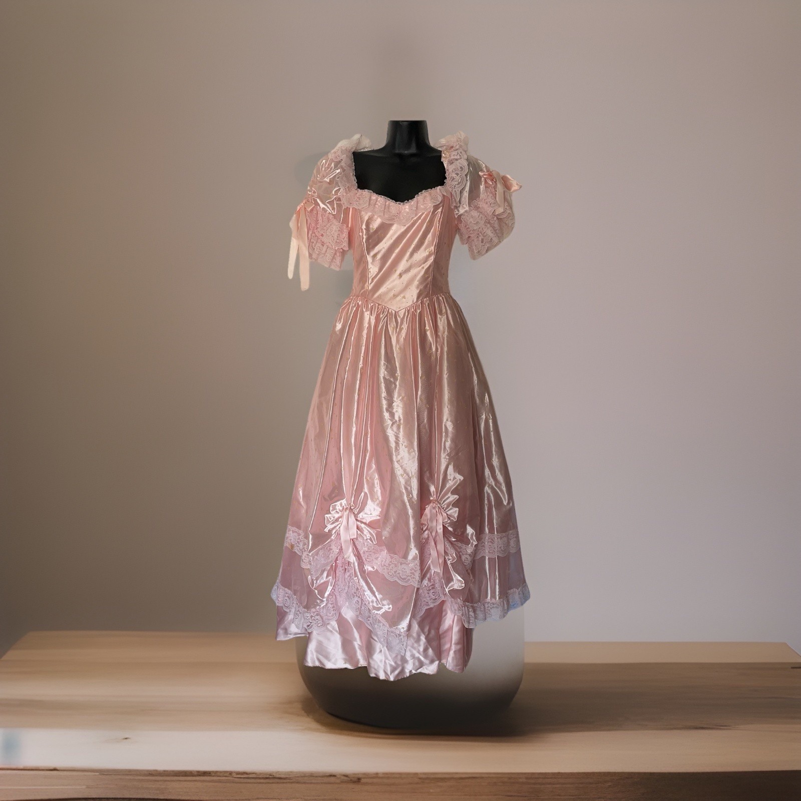 VINTAGE PINK Hearts SOUTHERN BELL GOWN DRESS SZ 7/8 JR,FLIRTATIONS,PROM E4
