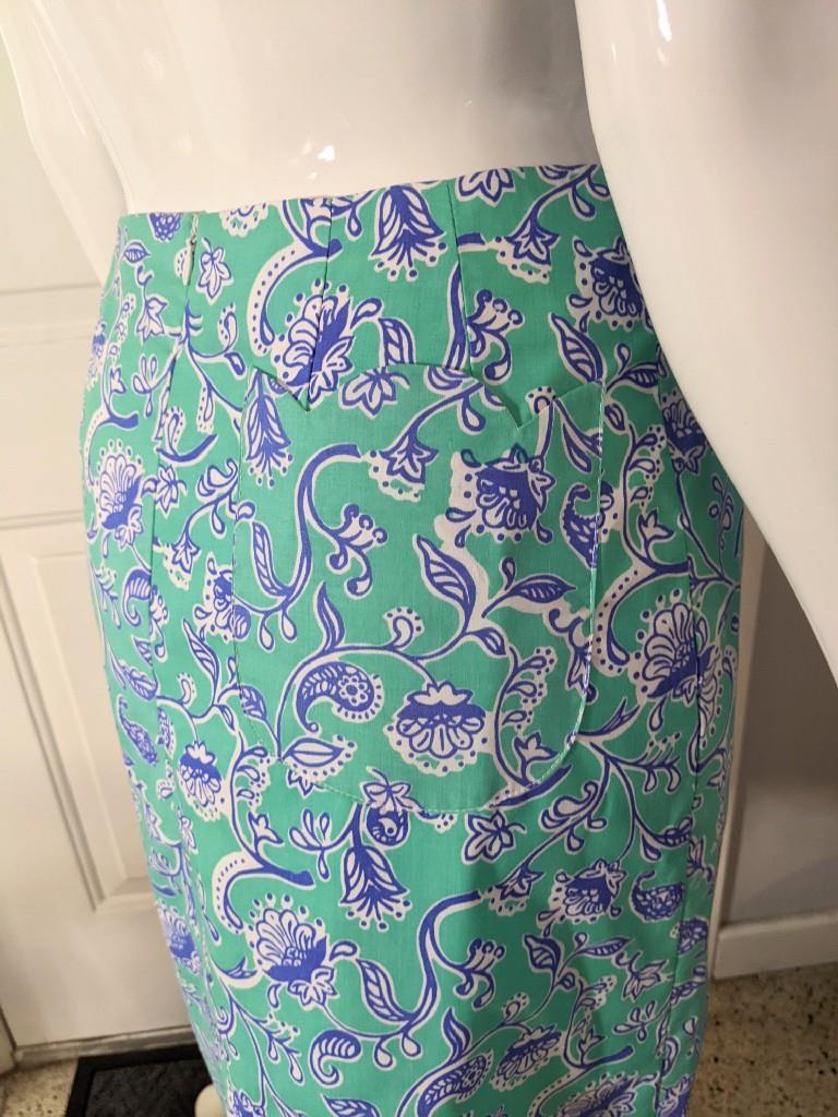 Lilly Pulitzer Scalloped Skirt Vintage Aqua Floral 24&Prime; Waist &rsquo;80s NWT XS