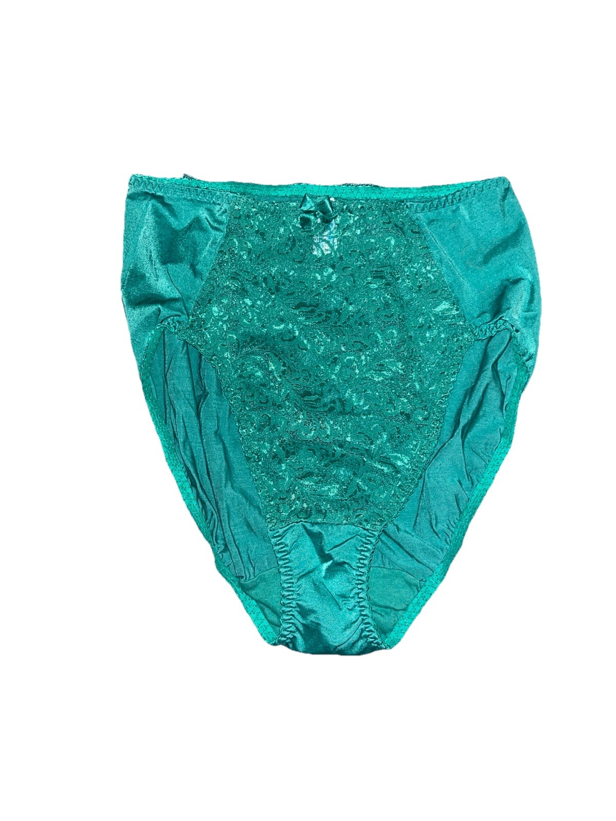 VTG Warner’s Green Satin Panties Sz Medium Lace Hi Leg Second Skin Nylon Pin Up
