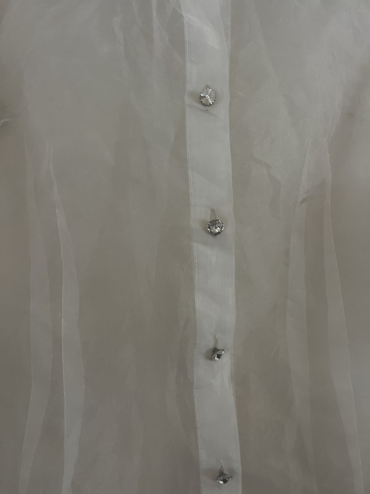 VTG Organza Avant Garde Crystal Button Cocktail Party Balloon Sleeve 80s Blouse