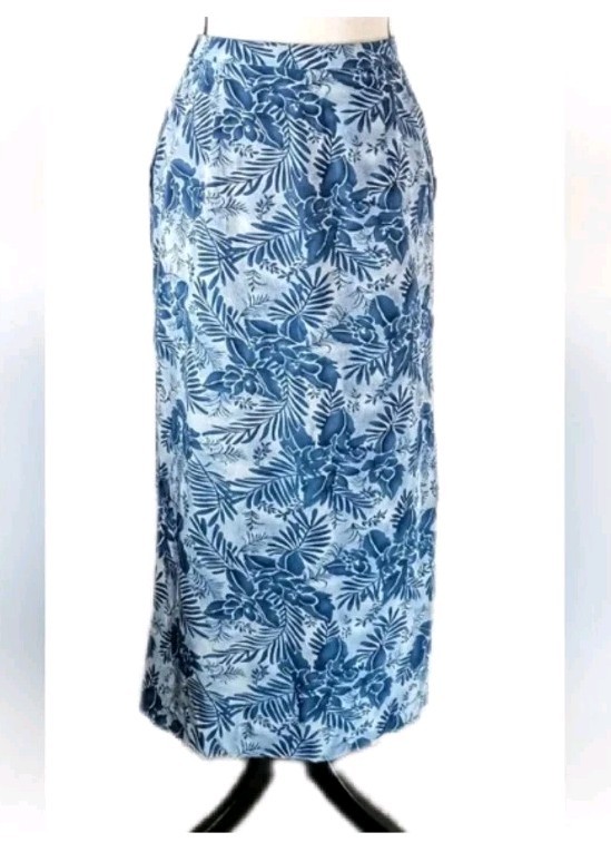 Vtg PENDLETON Womens 8 Blue Silk Floral Long Split Back Button & Zip Skirt NWT