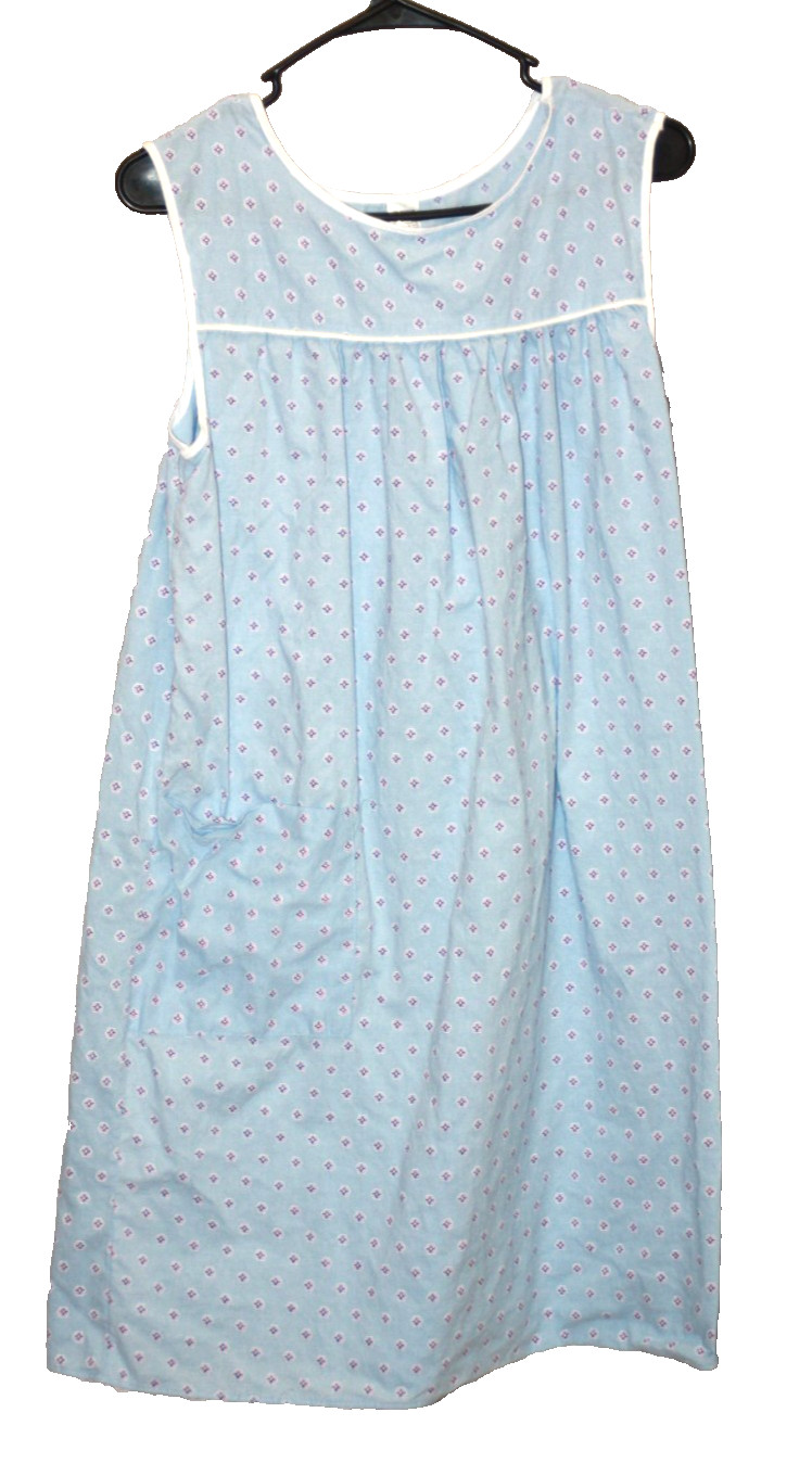 Women&rsquo;s Blue Housedress Lounger Duster w Pocket Vintage sz L 19&Prime;x36.5&Prime; NWOT