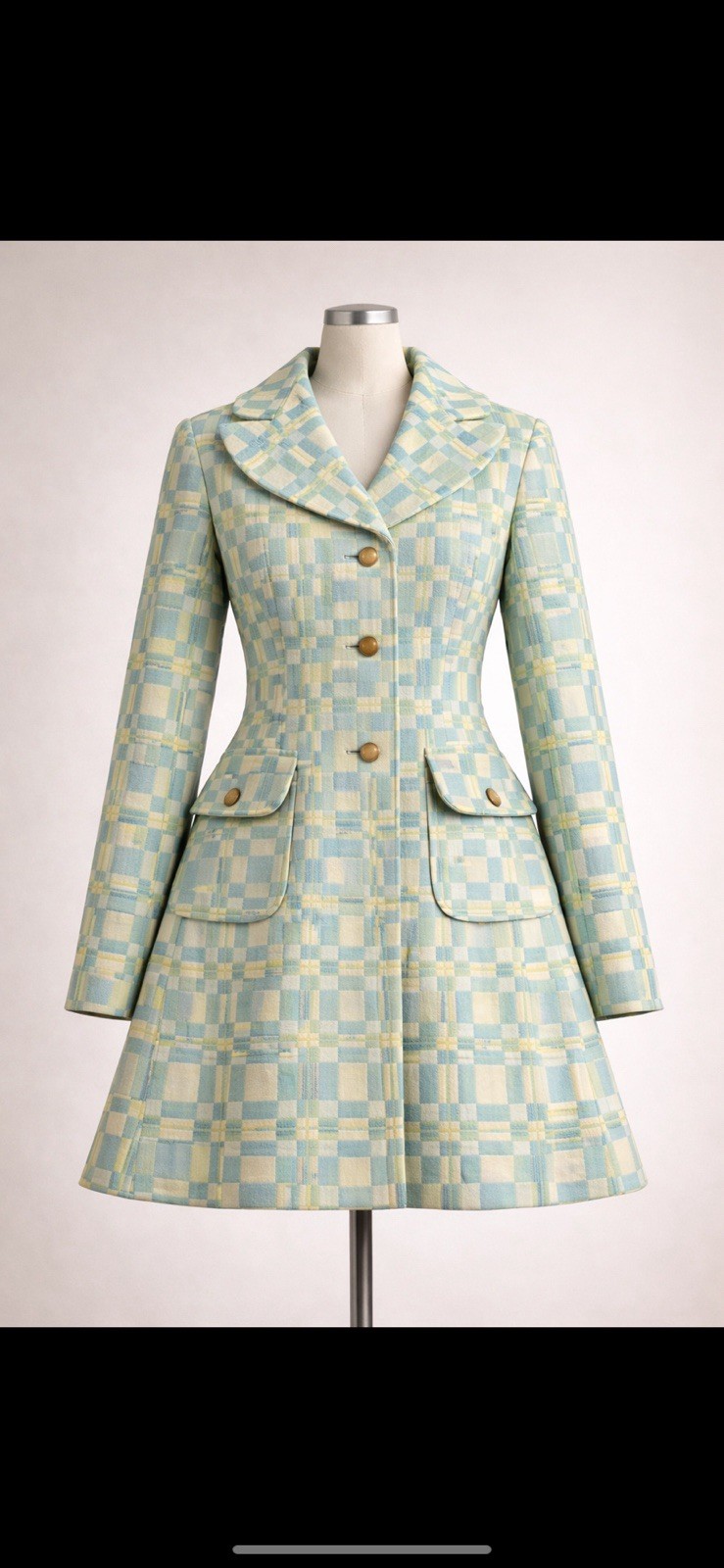 I. Magnin & Co. 1960s Mod Geometric Coat Blue Green White Vintage Original
