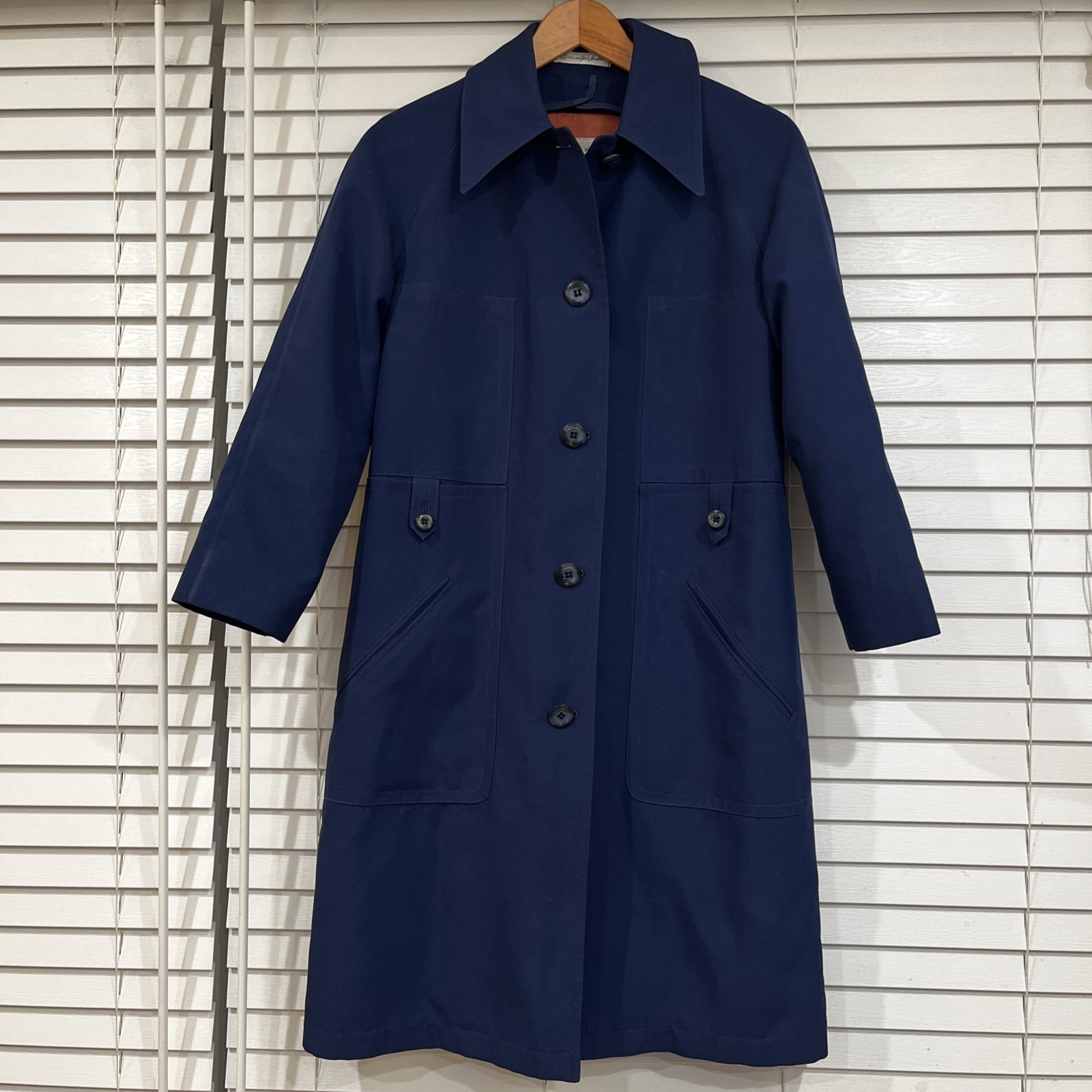 Vtg Misty Harbor Rain Trench Coat Womens 8 P Blue Wool Plaid Detachable Lining