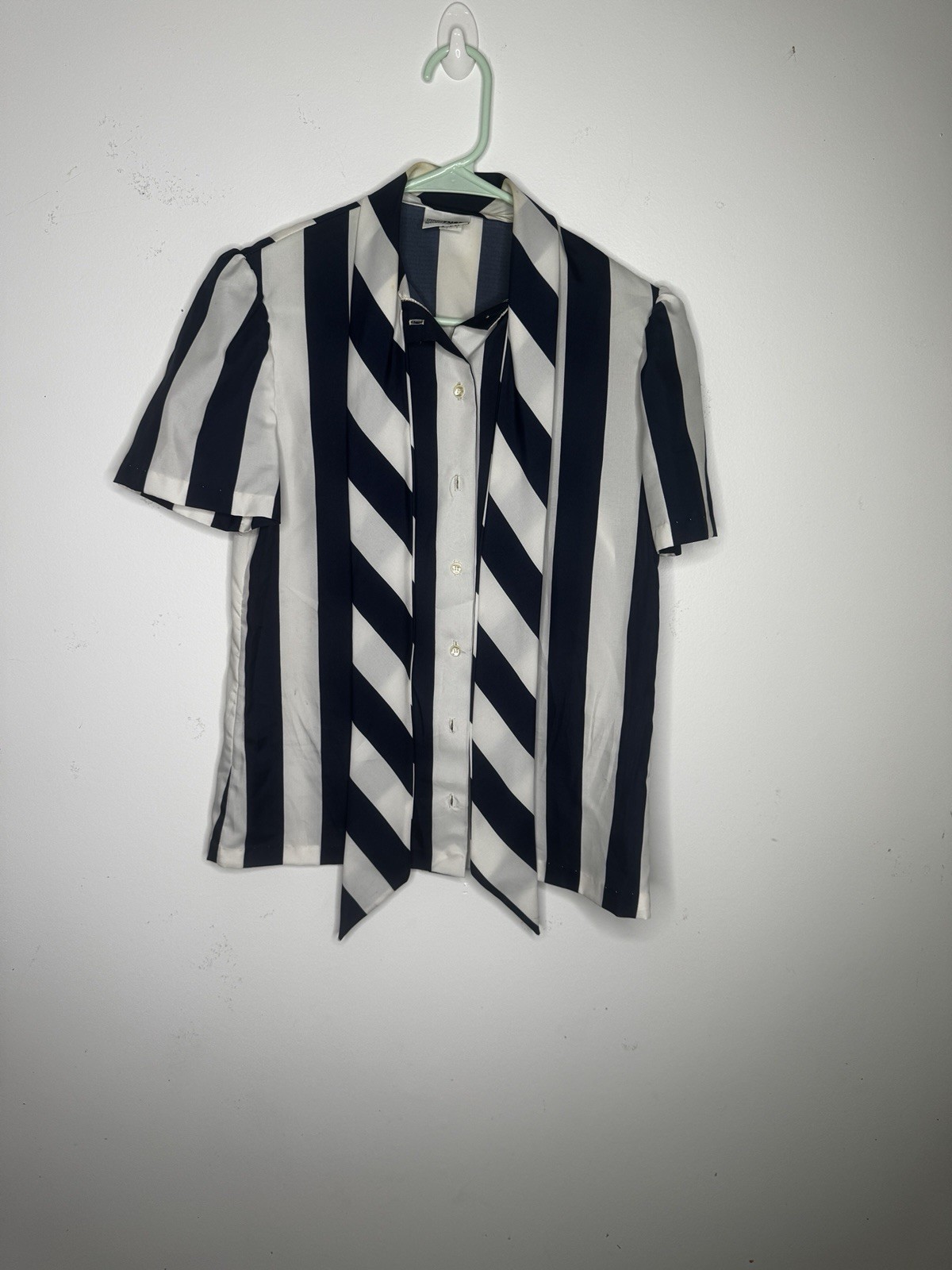 Vintage 1970s Russ Togs bold stripe secretary blouse with attached scarf tie