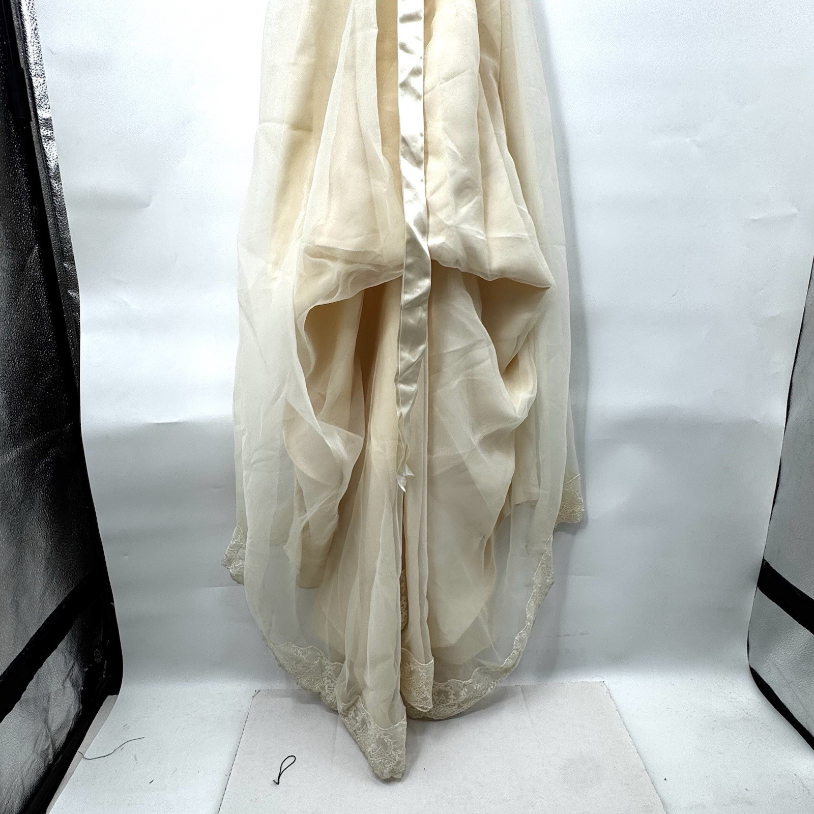 Vintage Lace Overlay Cap Sleeve Wedding Dress with Bustle Handmade Ivory Color
