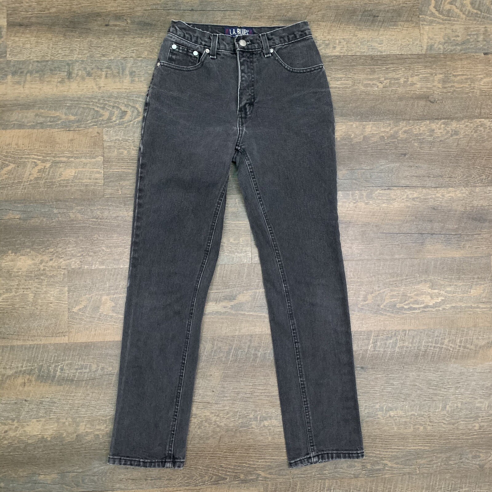 LA BLUES – Vtg 1990s Black High Waist Tapered Mom Jeans, Womens 4 x 28 Inseam