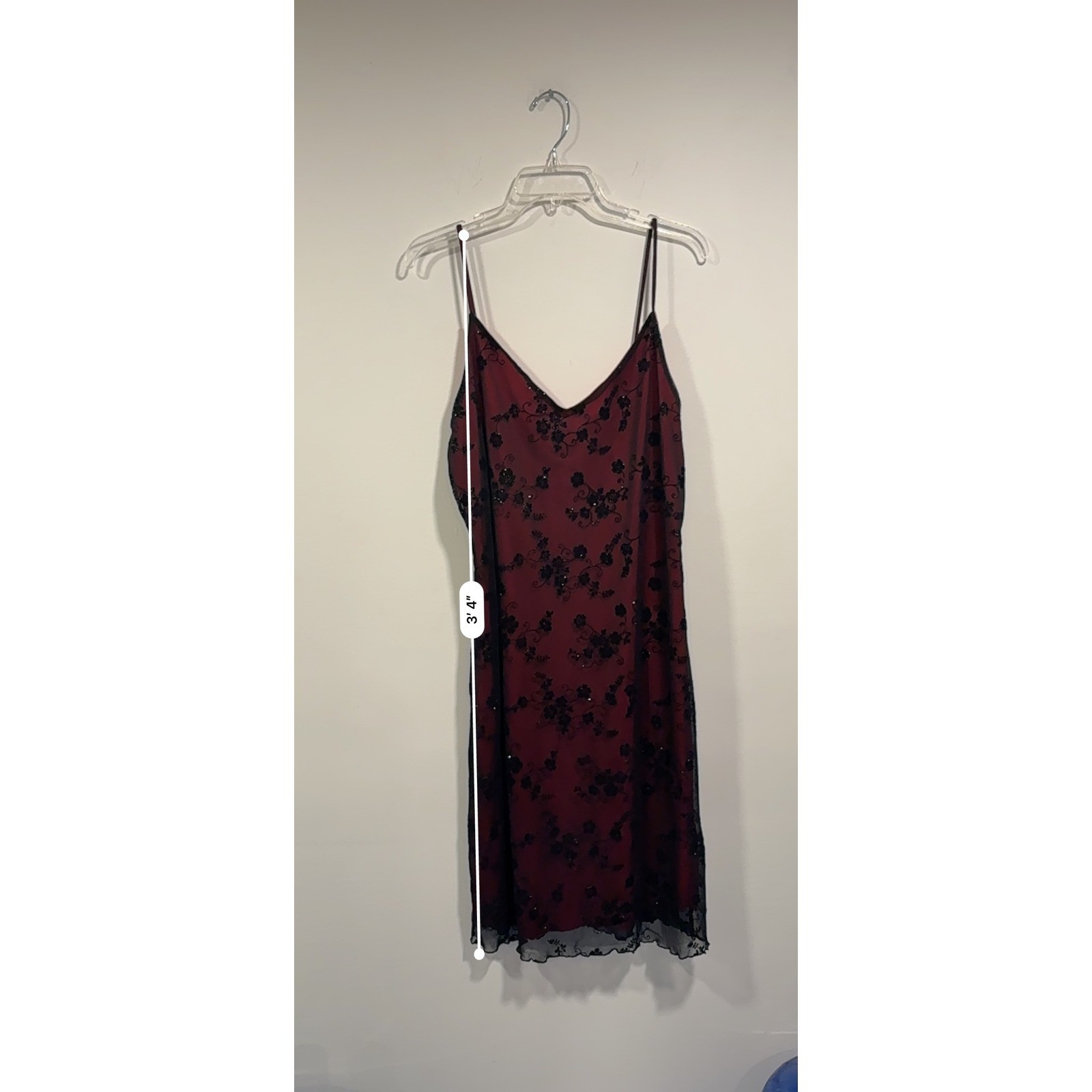 Chesley Red/Black Floral Slip Dress Women&rsquo;s XL Vintage Y2K Evening Cocktail
