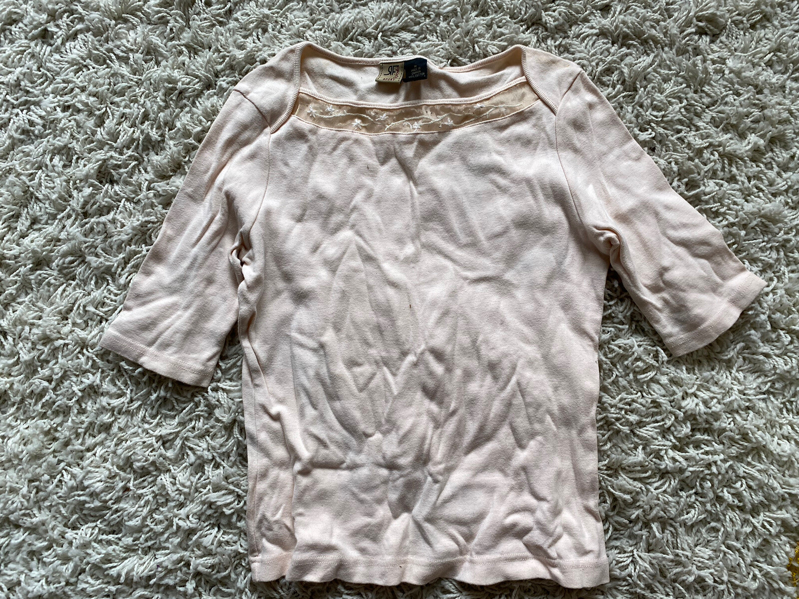 Vintage Rafaella Sport Top Cream Peach Embroidered Medium
