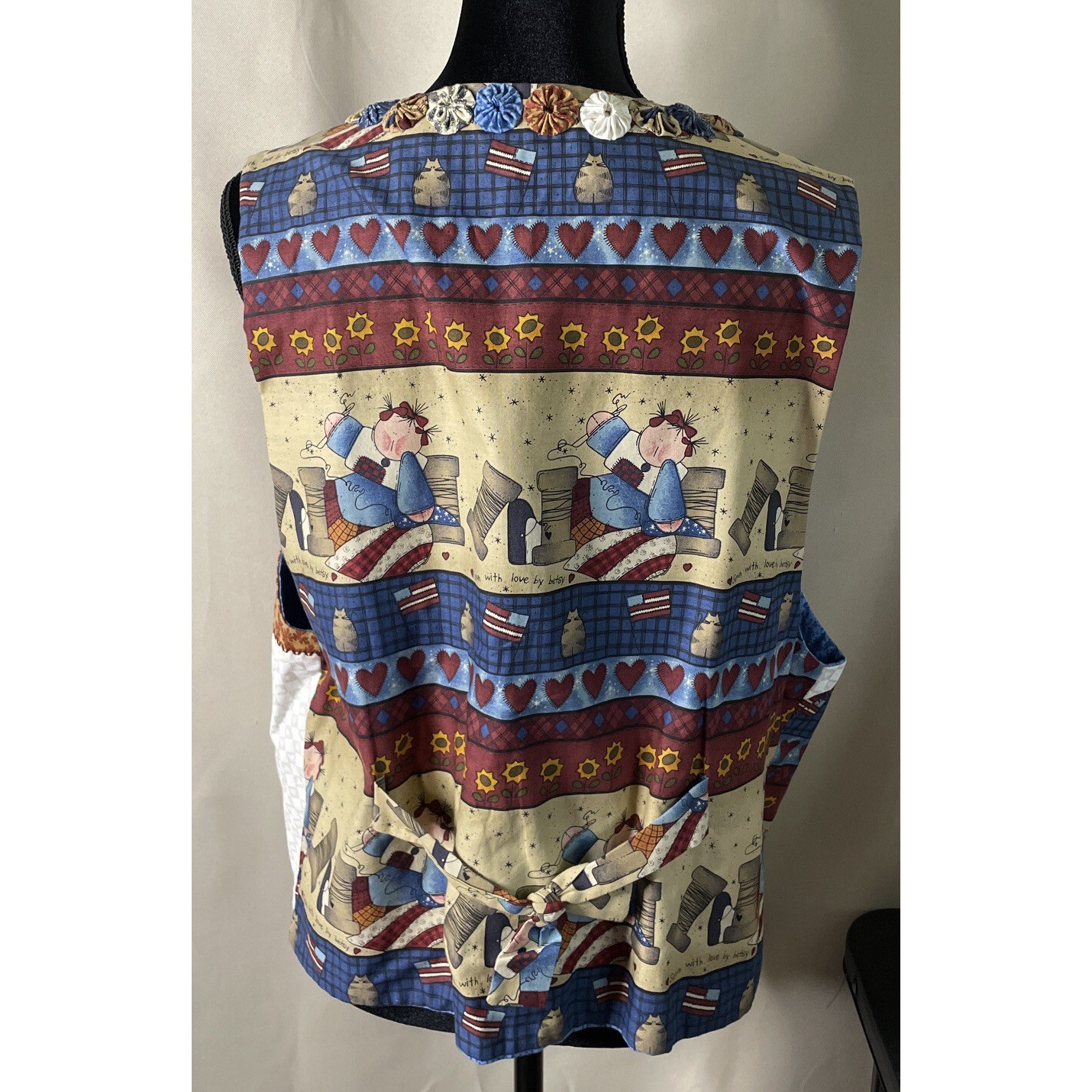 Womens Medium Patchwork Vest Multicolor Patriotic Teacher Cottagecore Vintage
