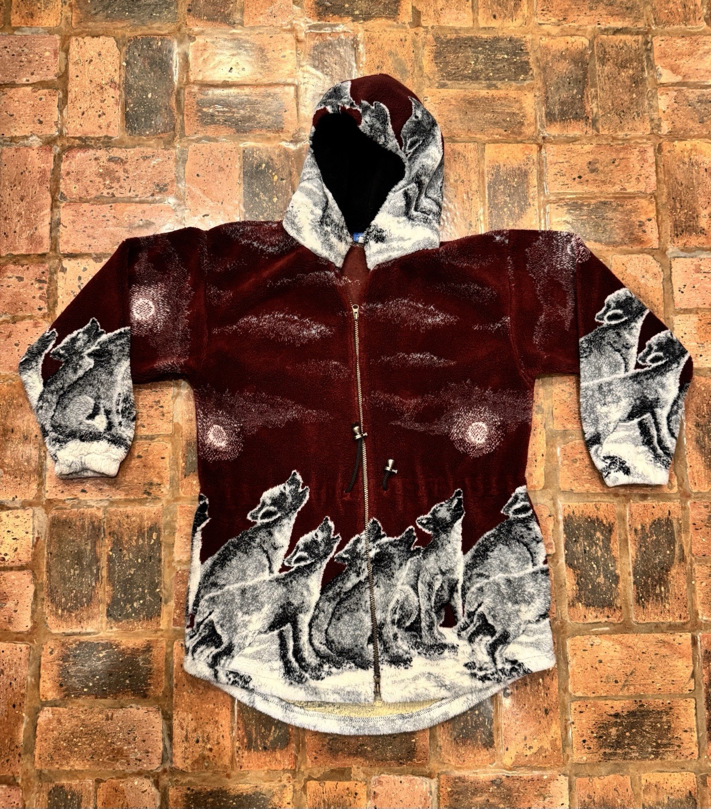 Vintage Natural Reflections Fleece Hooded Parka Wolf Pack Made in USA LARGE