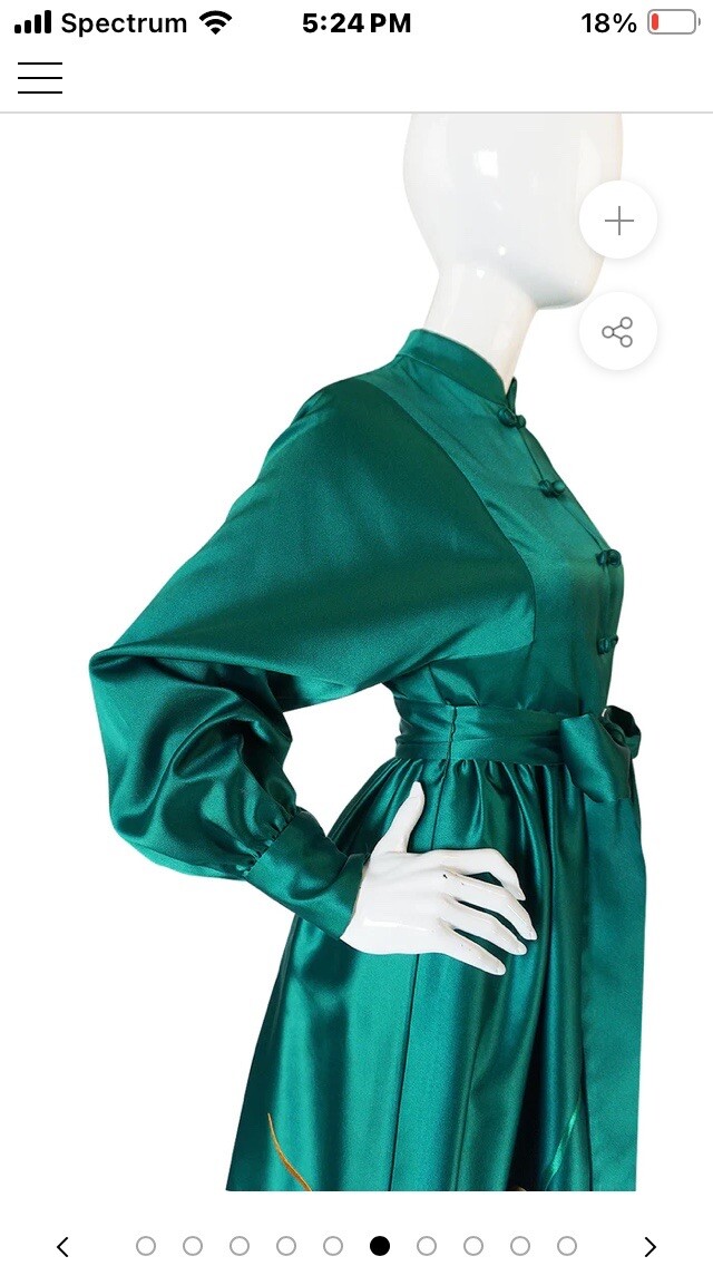1960s Teal Green Emerald Embroidered Silk Dress Size 10 Charlottes-West Of Akron