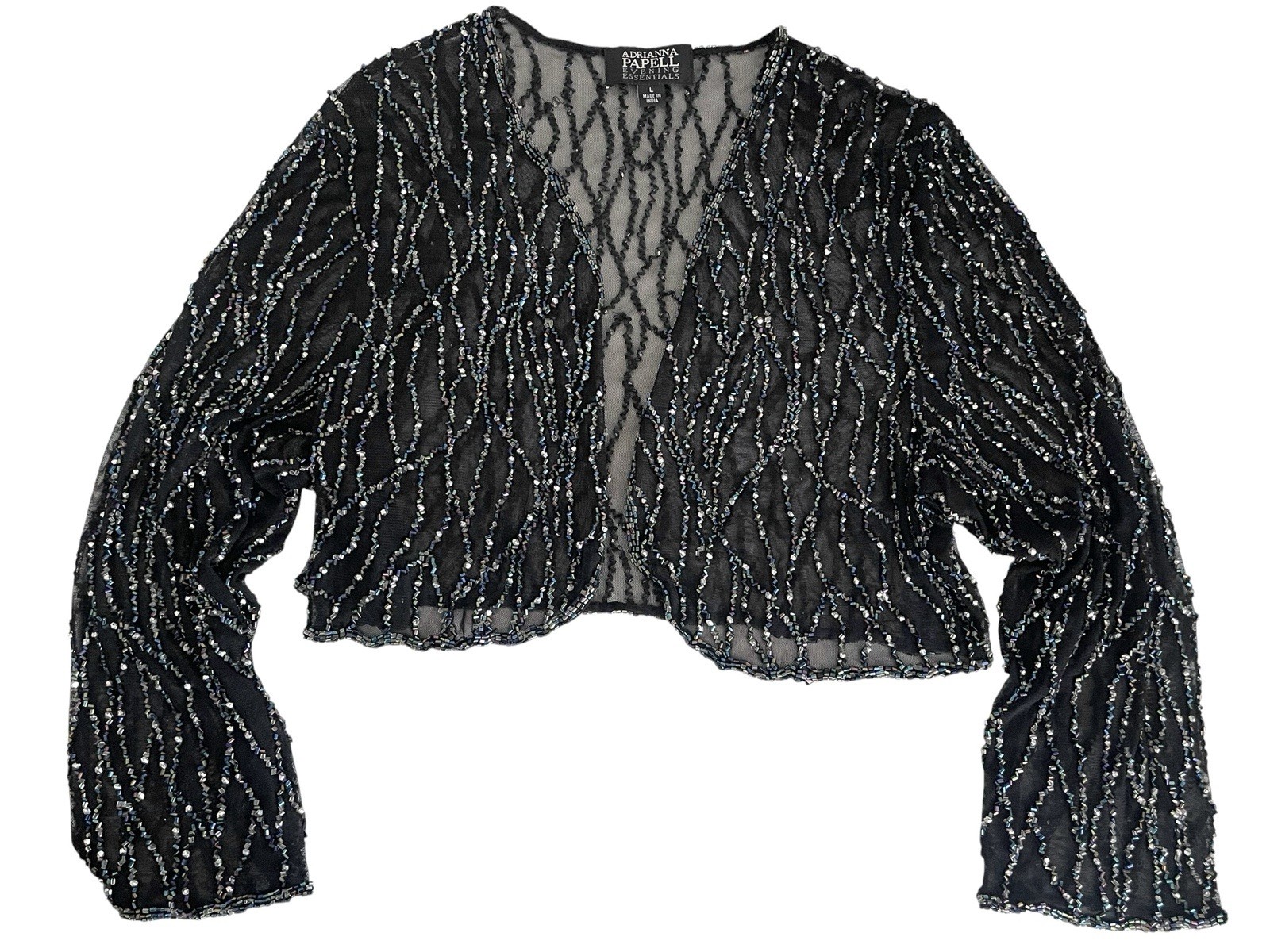 Vintage 90s Sheer Mesh Beaded Bolero Shrug Sz L Old Hollywood Glamour Whimsigoth