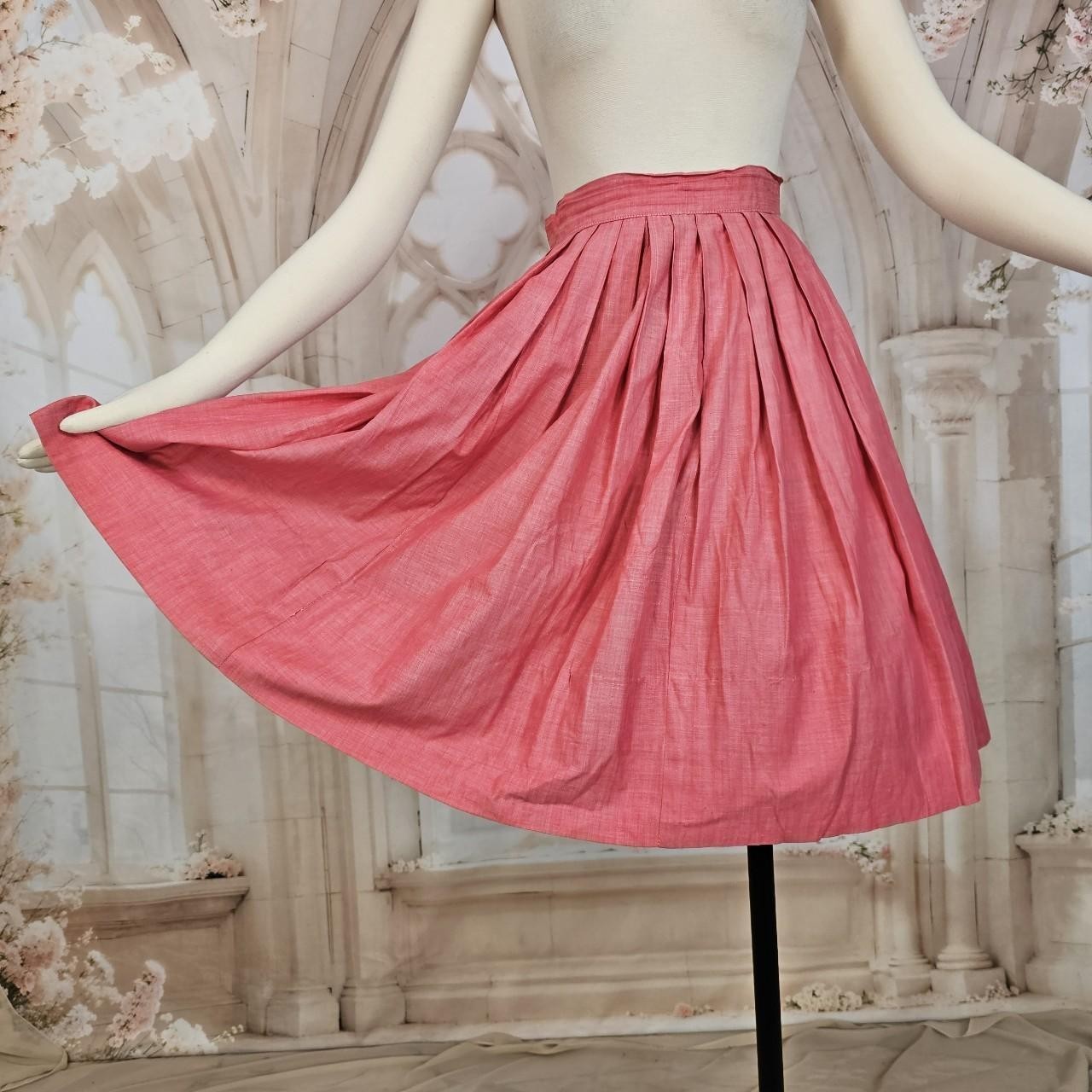 Vintage 1950s Skirt Pleated Pink Circle Skirt Retro Pinup Rockabilly Metal…