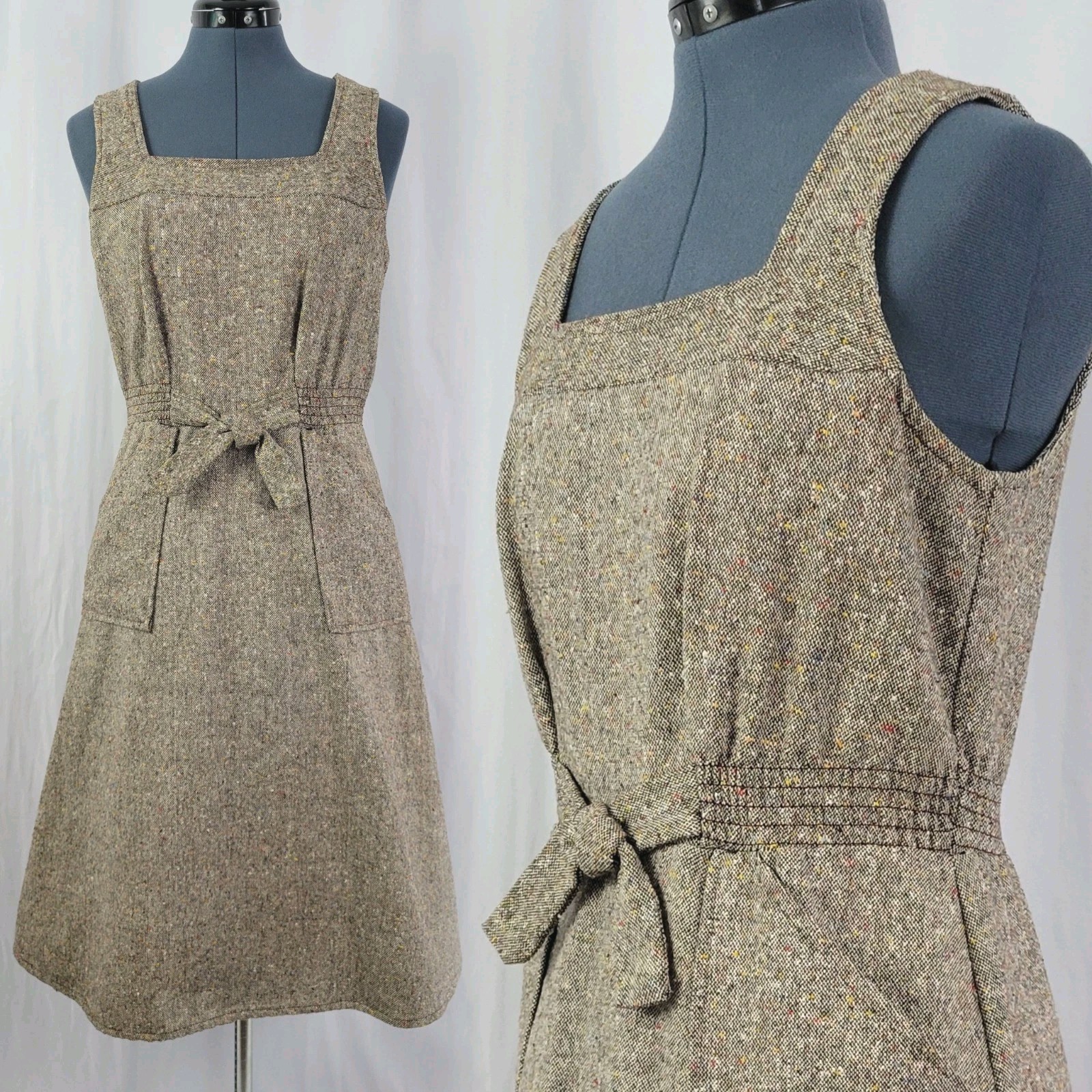 Vtg Byer CA Brown Speckled Tweed Jumper w Elastic Waist & Patch Pockets Size XS?