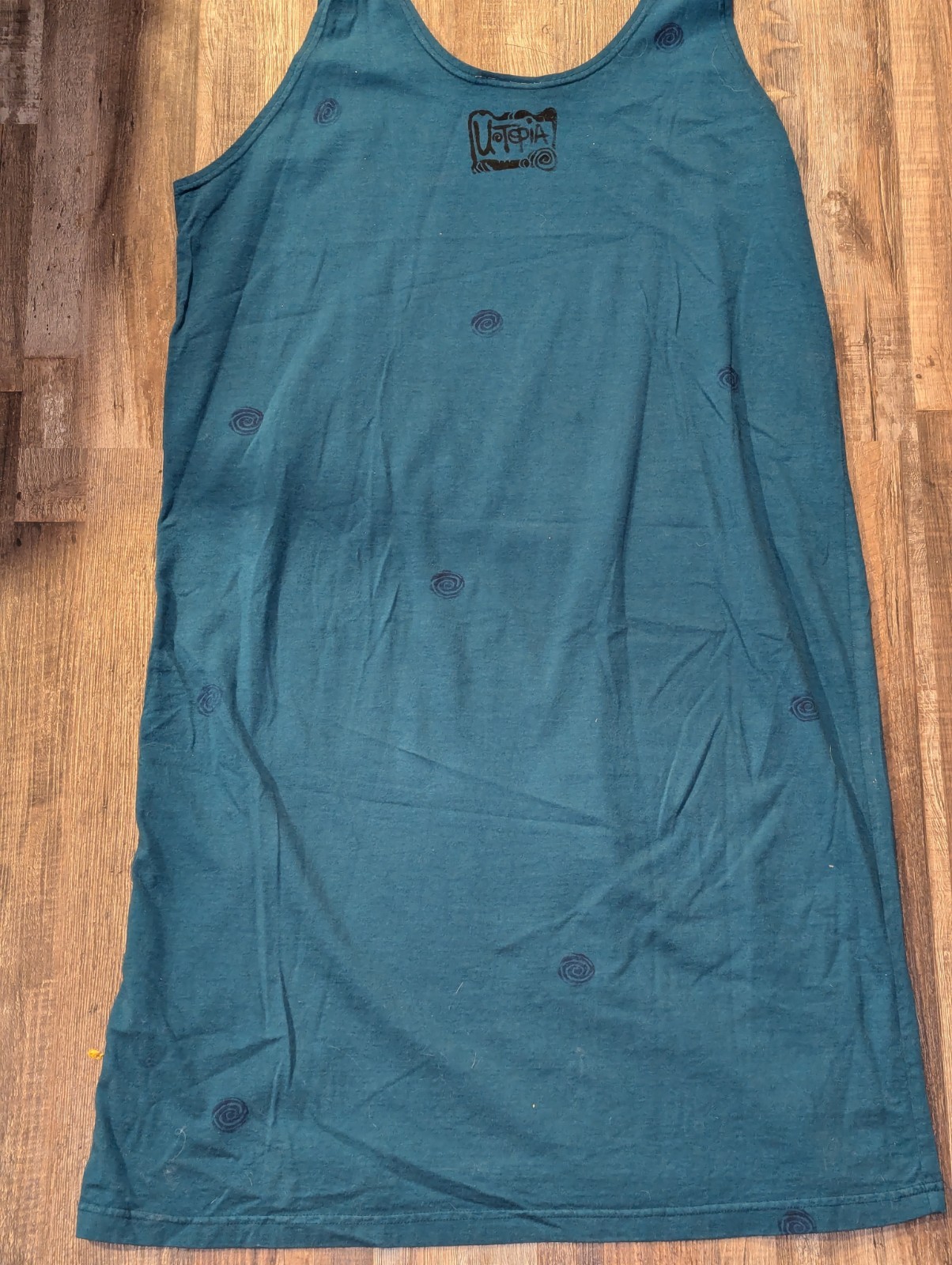 Vintage 90s UTOPIA Hand Block Printed Cotton Tank Dress L/XL Boho Art To Wear
