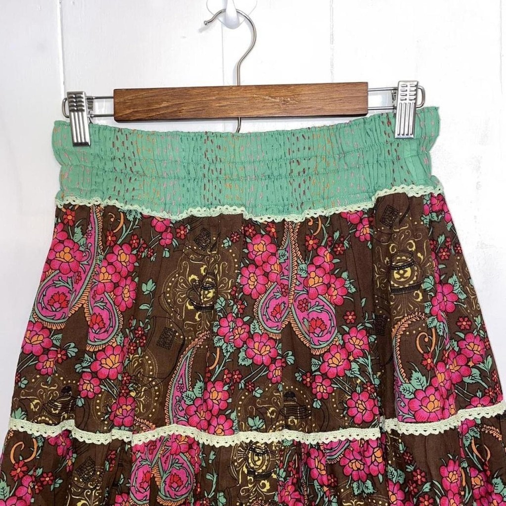 Vintage pink, brown and green cotton skirt karma, living skirt