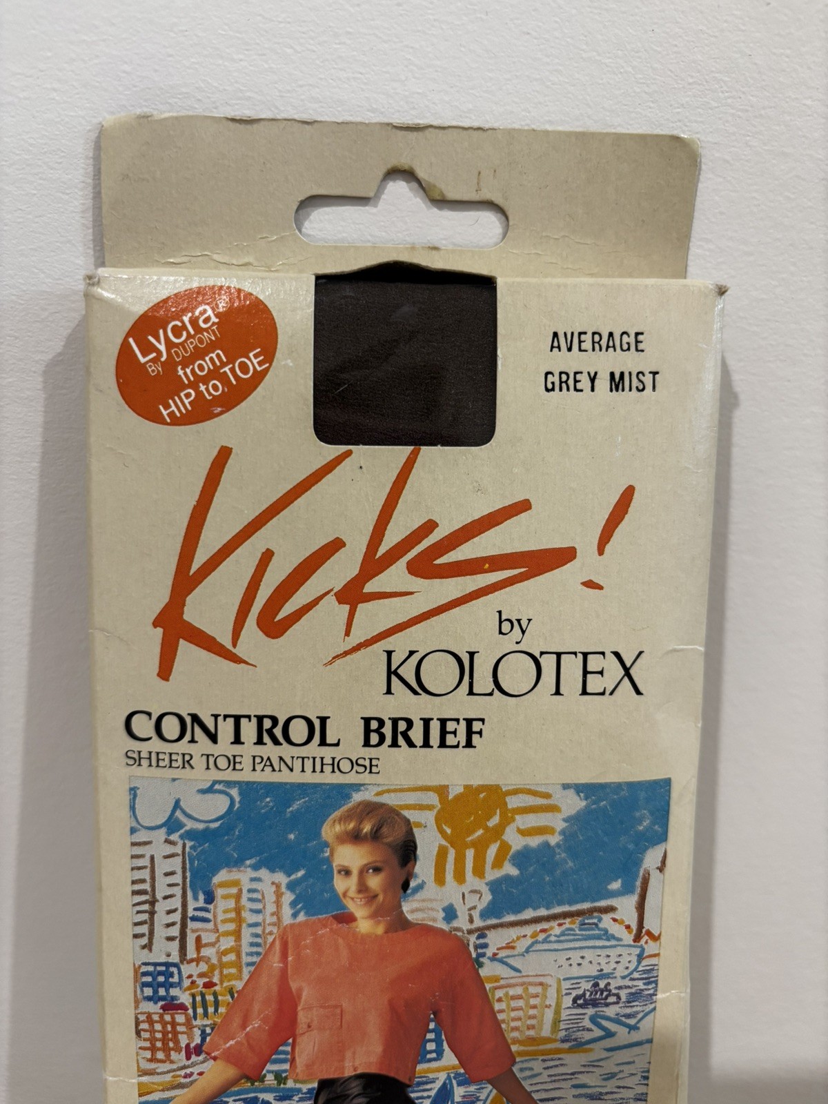 VTG 1980’s Kicks by Kolotex Sheer Toe Pantyhose Ken Done Size Average Grey NIB