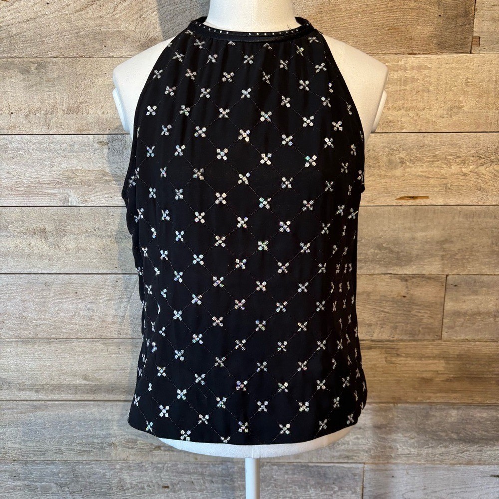 Vintage Saint Nouvaro women&rsquo;s black embellished sleeveless blouse