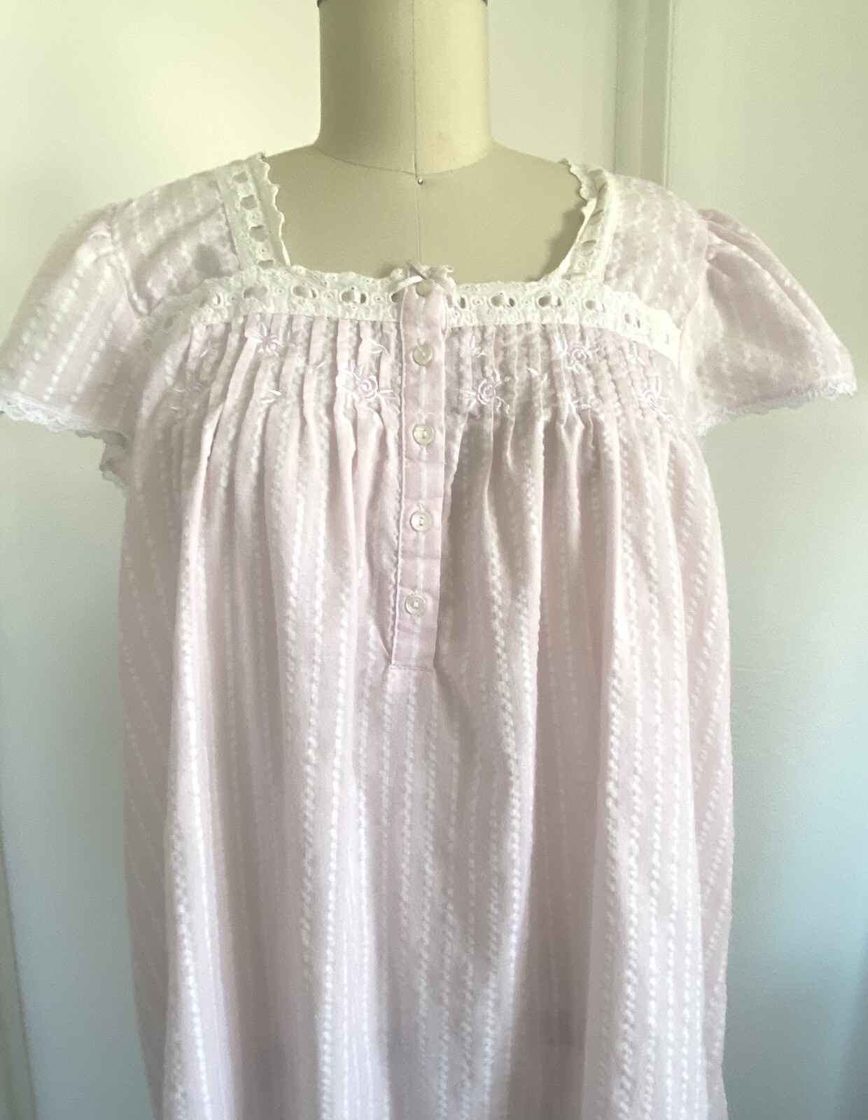 Miss Elaine Nightgown Size XL Extra Large Pink Striped Seersucker Vintage