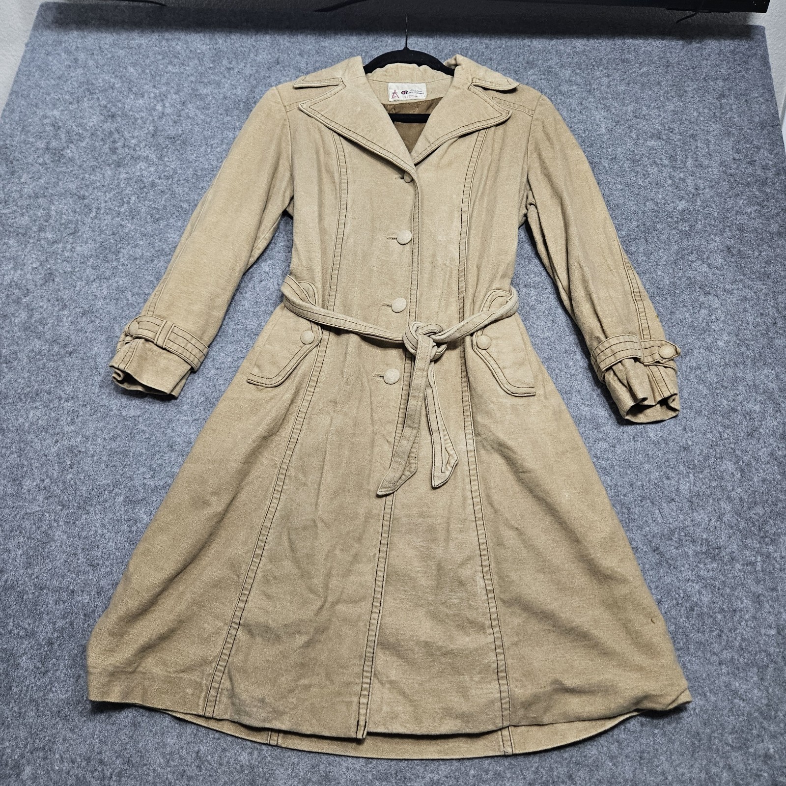 Vintage 60s Faux Suede Long Trench Coat Size Small By Debbi Robert