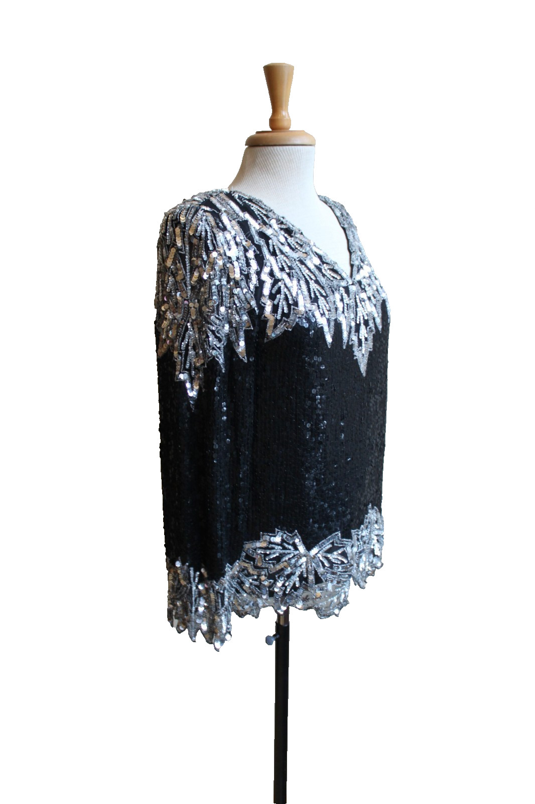 Albert Paul Vintage Beaded Sequined Shoulder Pad V-neck Formal Top M 36&Prime; bust