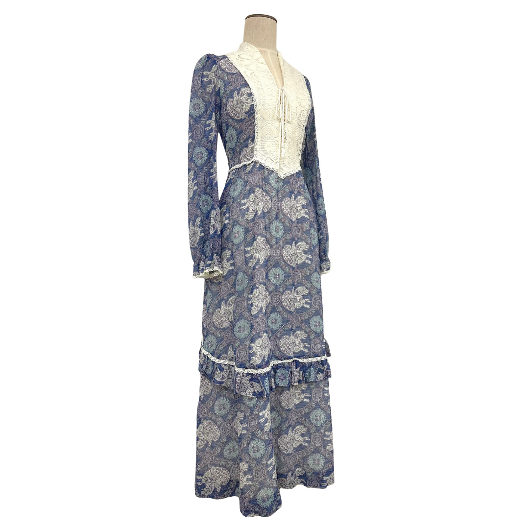 Vintage 1970s This Is Yours Novelty Mythical Creature Ruffle Cottagecore Dress