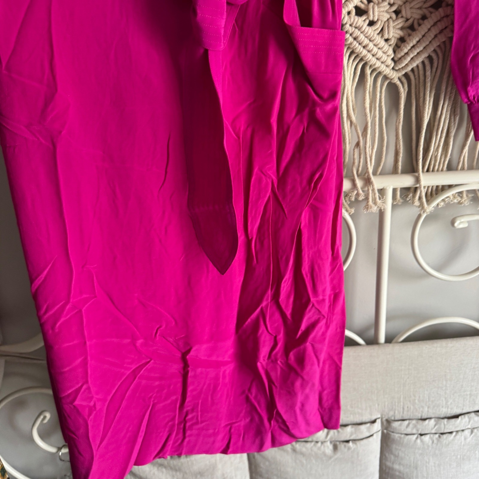Silk Studio Vintage Fuchsia Pink 100% Silk Long Sleeve Midi Dress Size 8