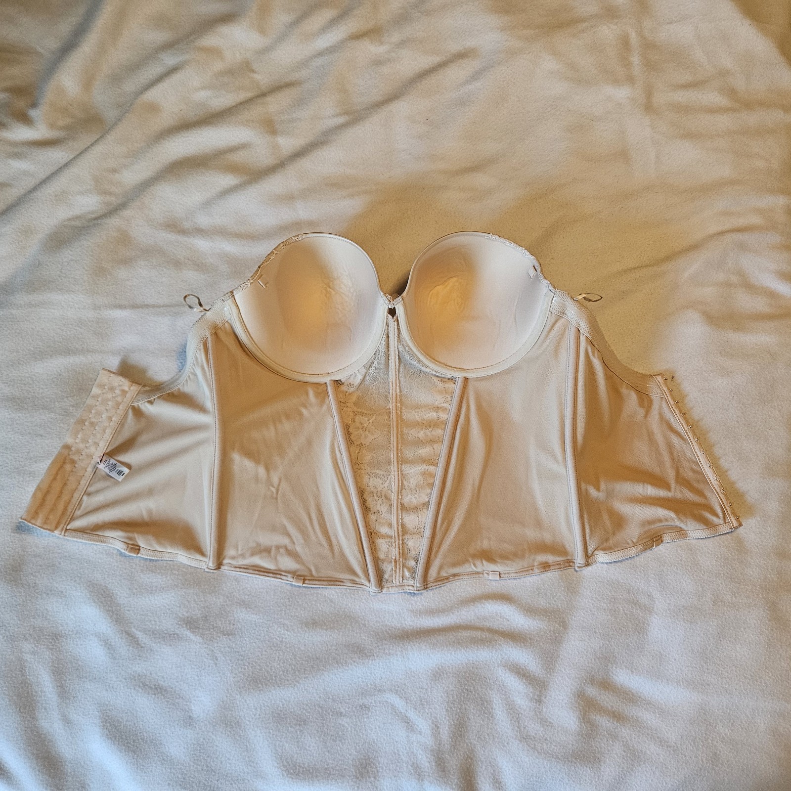 Jezebel 38DD Nude Lace Strapless Longline Bustier corset bra