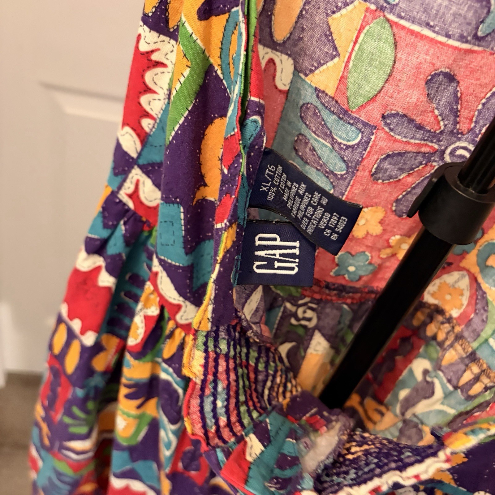 Vintage Gap 80s Abstract Geometric Patchwork Sundress Pockets Kidcore Eclectic L