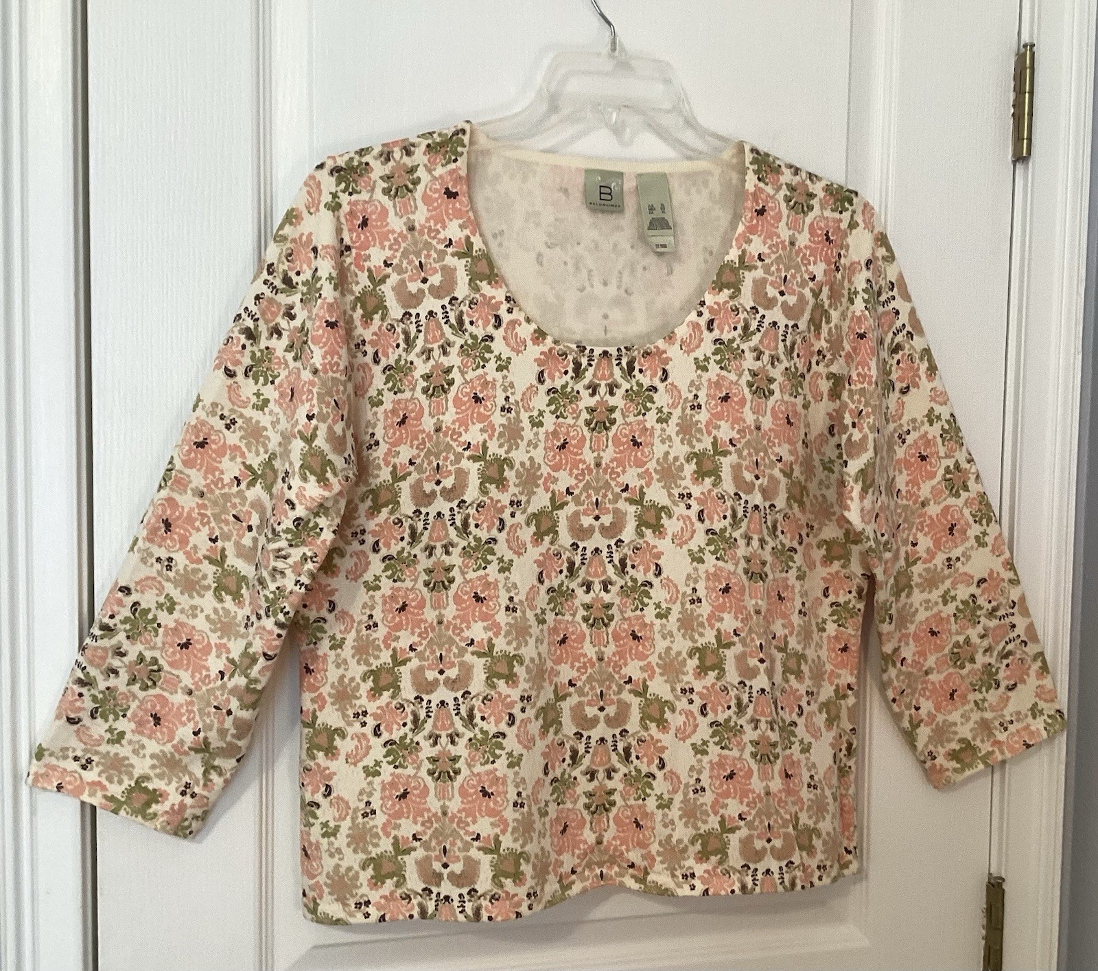VTG Y2K Belongings Top XL Muted Floral Damask Knit 90’s Made In Hong Kong NWOT