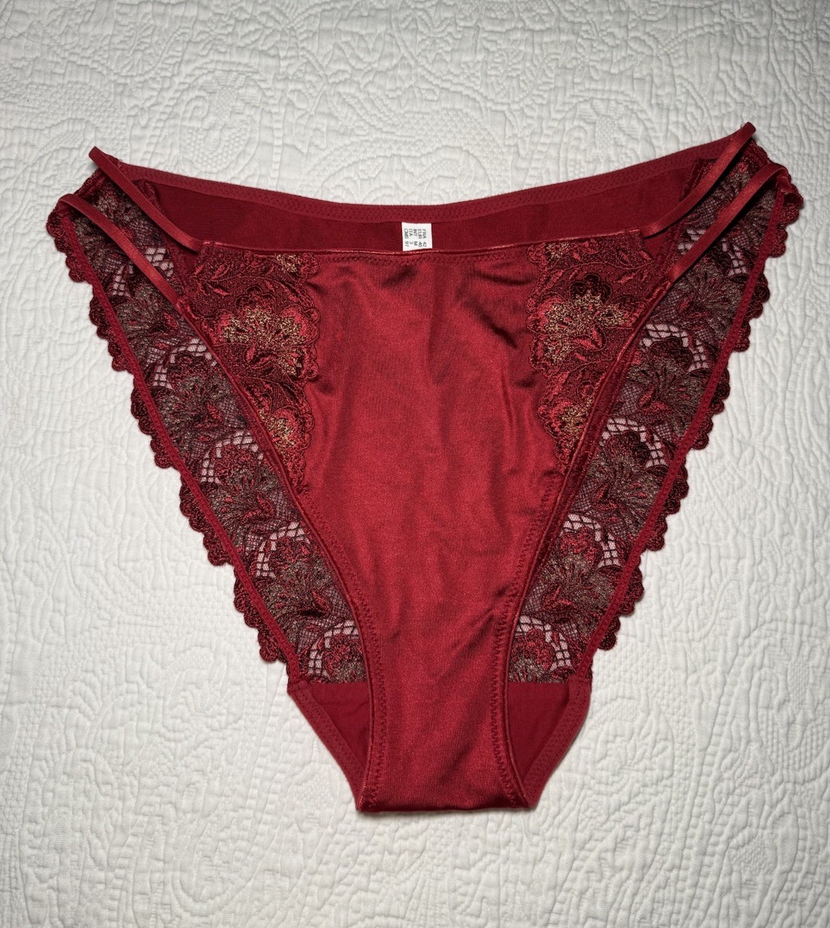 Vtg Chantelle Red Embroidered Trim String Bikini Stretch Panties Size Large