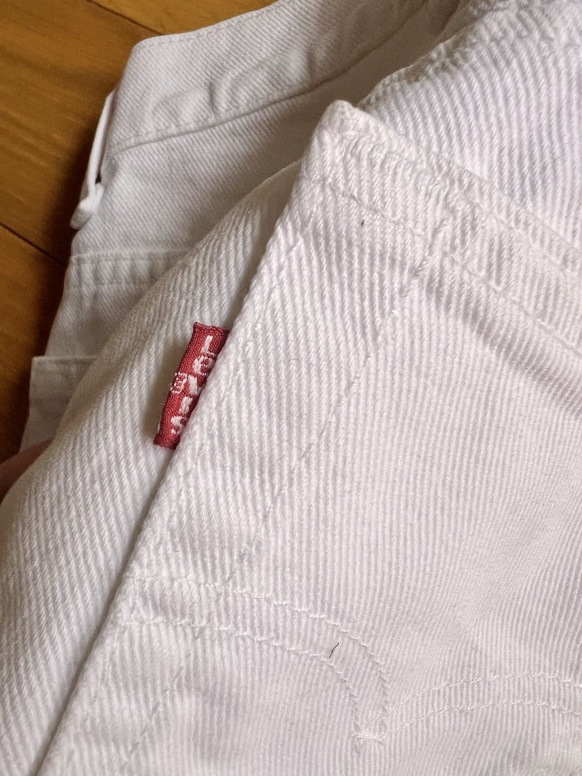 Vintage 80s Levi&rsquo;s 512 White Denim Cut Off Shorts High Rise USA XS 24 Waist