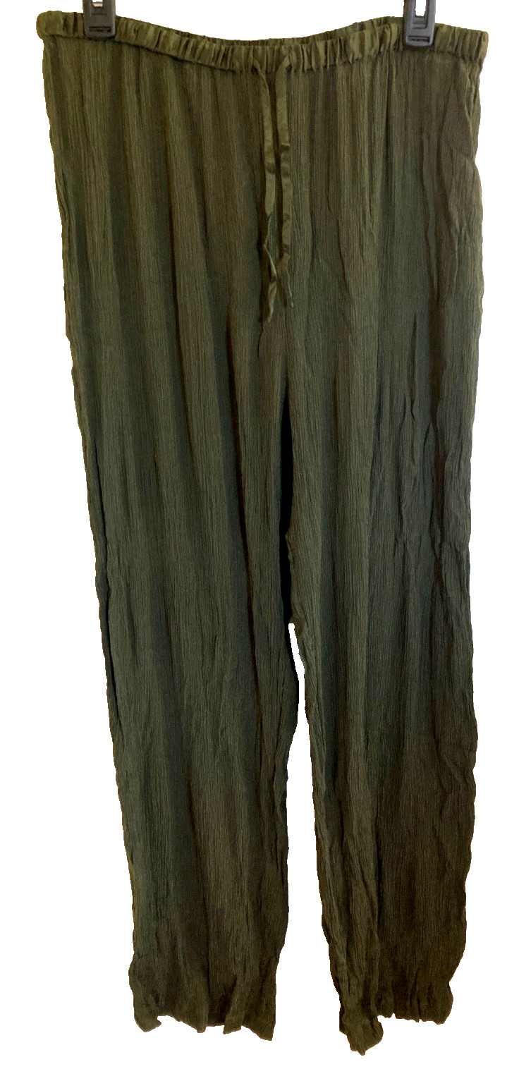 Vtg Amanda Smith 100% Silk Lounge Pants Sz XL Textured Resort Wear Forest Green