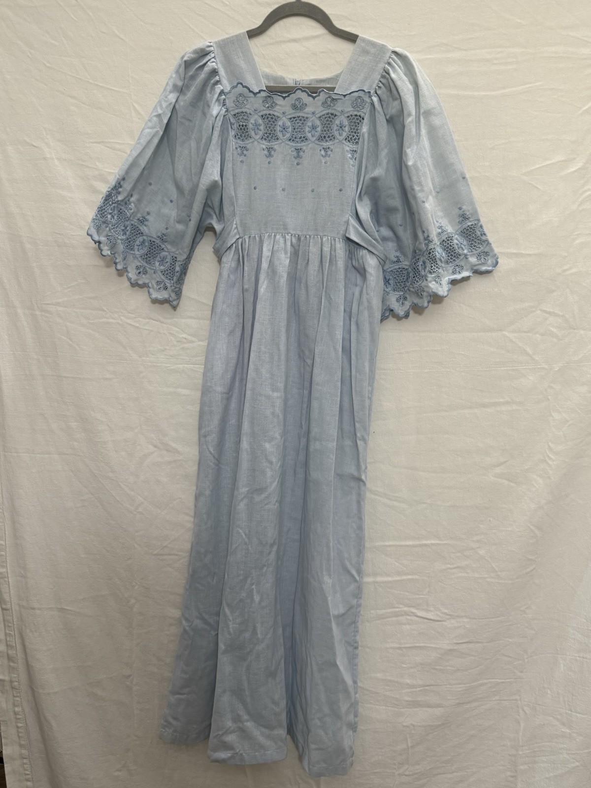 Vtg Gilad Linen Prairie Powder Blue Embroidered One Of A Kind Theatrical Maxi