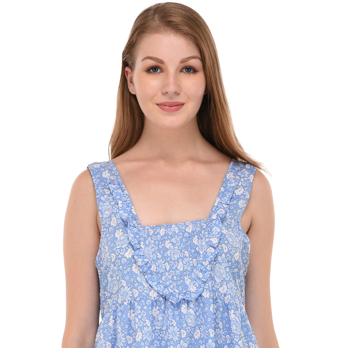 Printed Cotton Sleeveless Long Nightdress | Cotton Lane