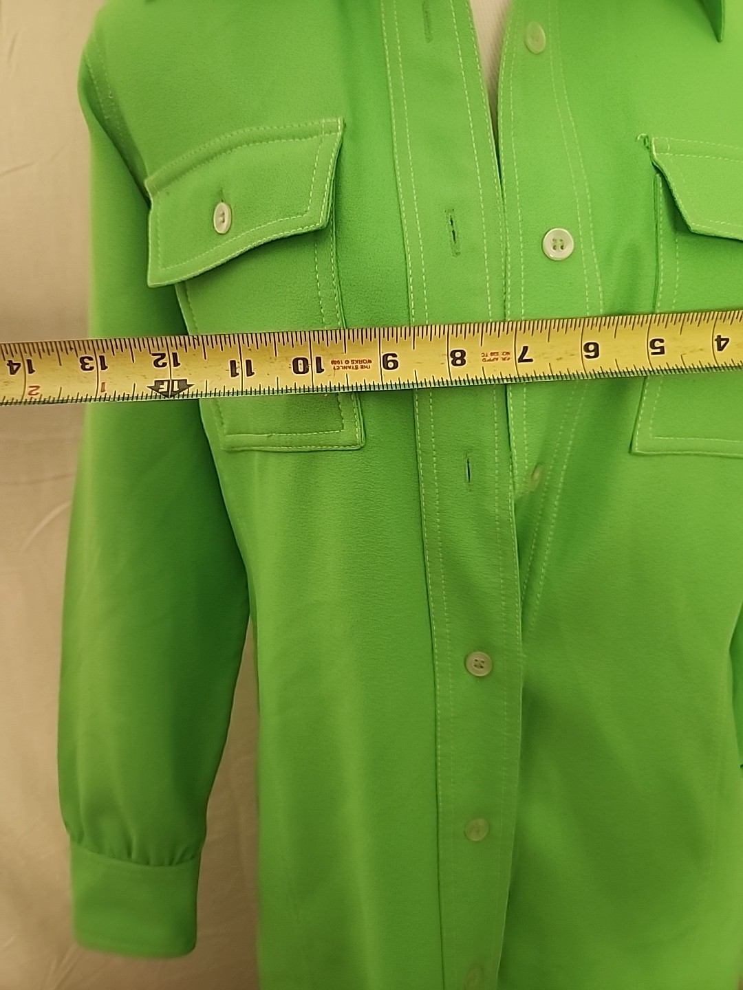 Sir James Hong Kong 1970s lime green long-sleeve collared shirt dress Small