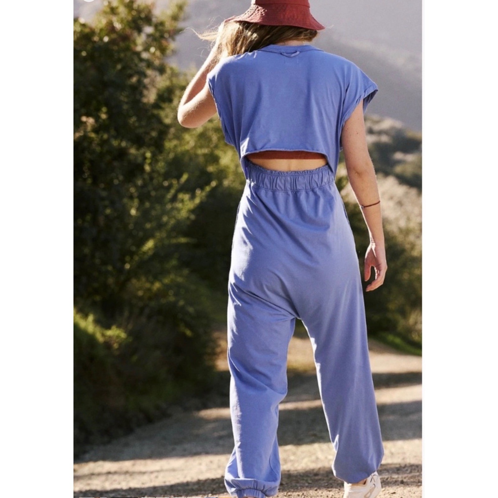 NWOT Free People Violet Short Sleeve Hot Shot V-neck Cut-out back Jumpsuit SizeM