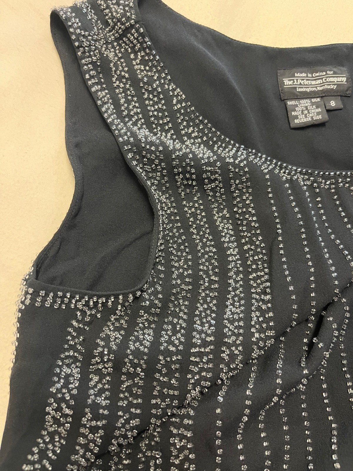 Vintage J Peterman 1920s Style Art Deco Beaded Silk Fever Dress Size 8 Bust 36-7