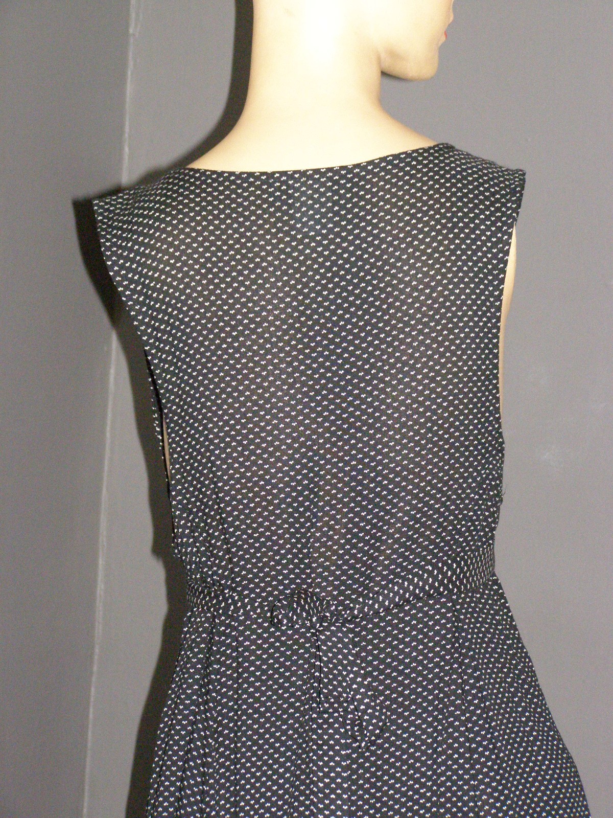 Vintage 90&rsquo;s black pearl button up MINI DRESS S M tie back waist V-neck GRUNGE
