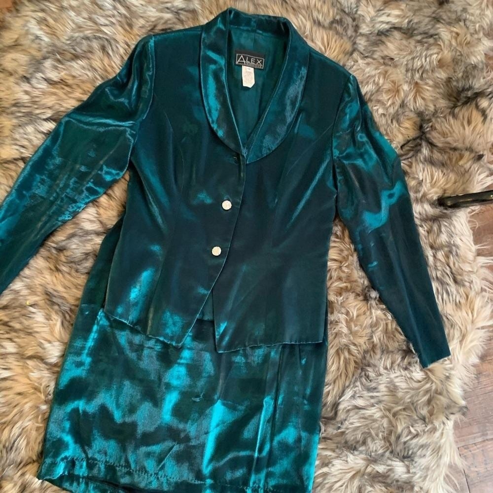Alex Evenings vintage green emerald 2 piece skirt church wedding suit