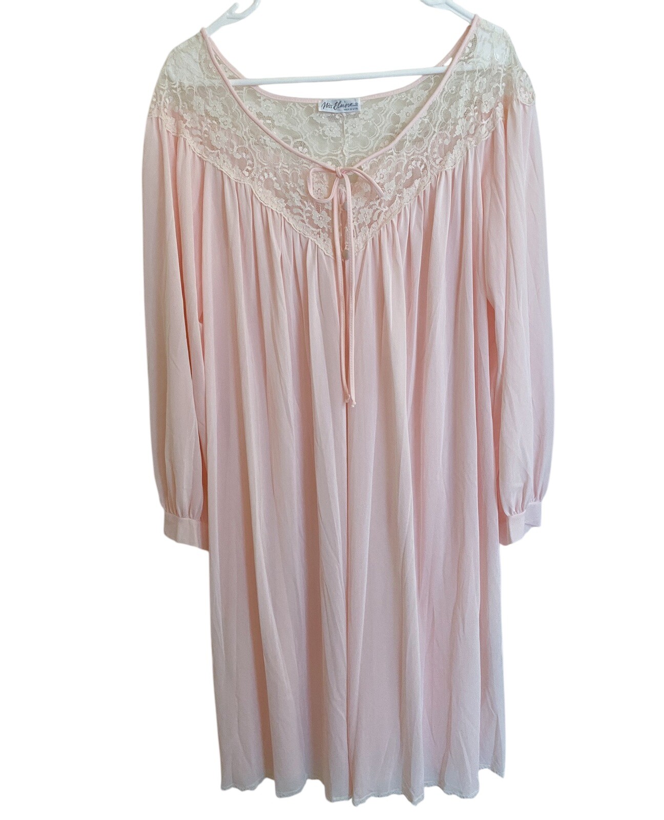Vintage Miss Elaine Pink Peignoir Nightgown Robe Set Lace Nylon Size Medium EUC!