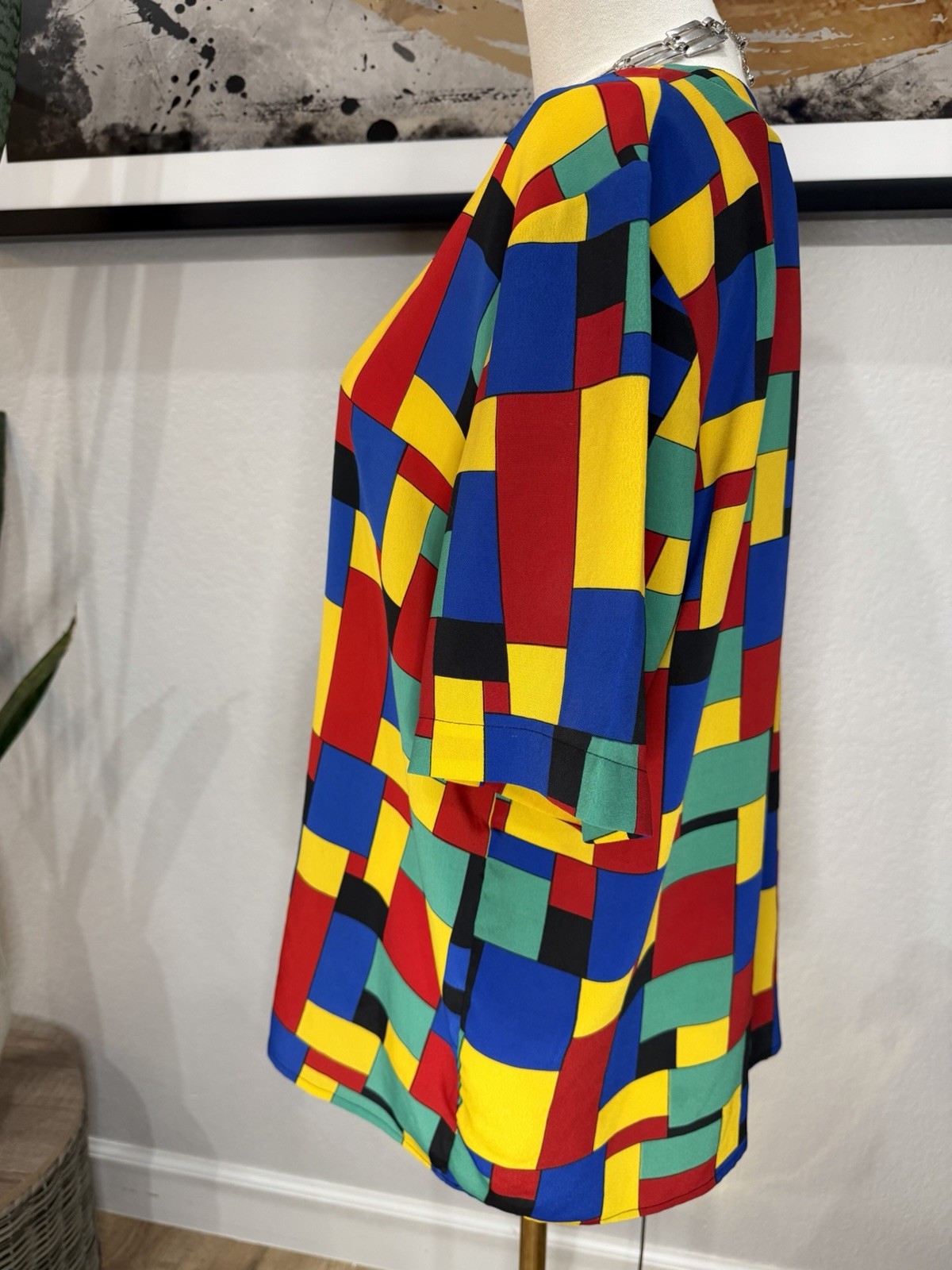 Vintage Kathy Che Geometric Print Blouse 90s Artsy Top