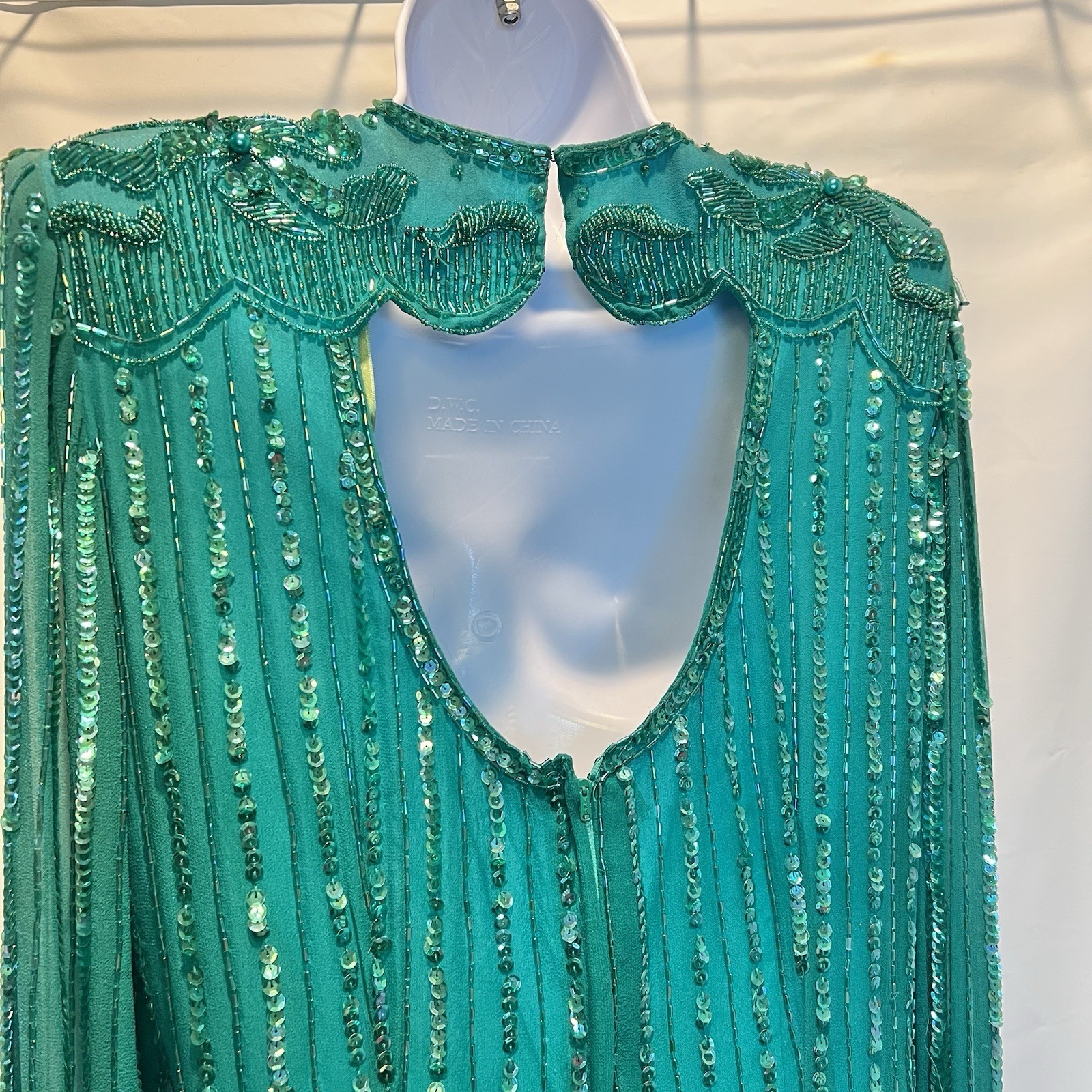 Vintge NADINE Boutique Medium Silk Hand Beaded Embellished Cocktail Dress Green