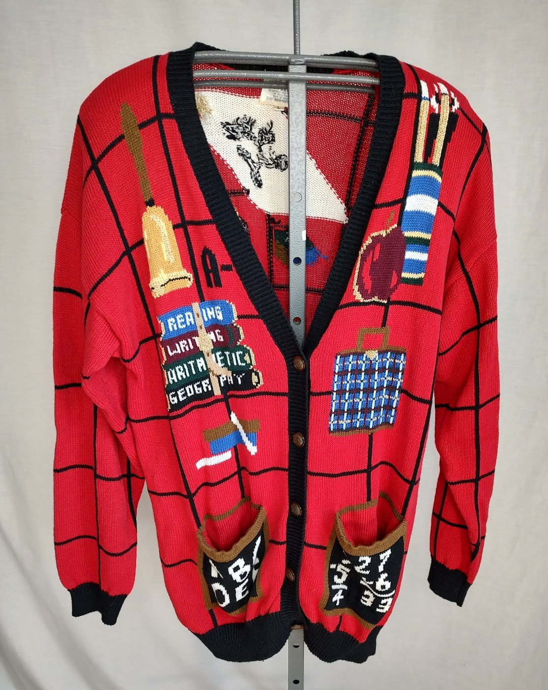 Vintage 90s 1993 Susan Bristol School Days Cardigan Sweater Sz L Teachers Desk